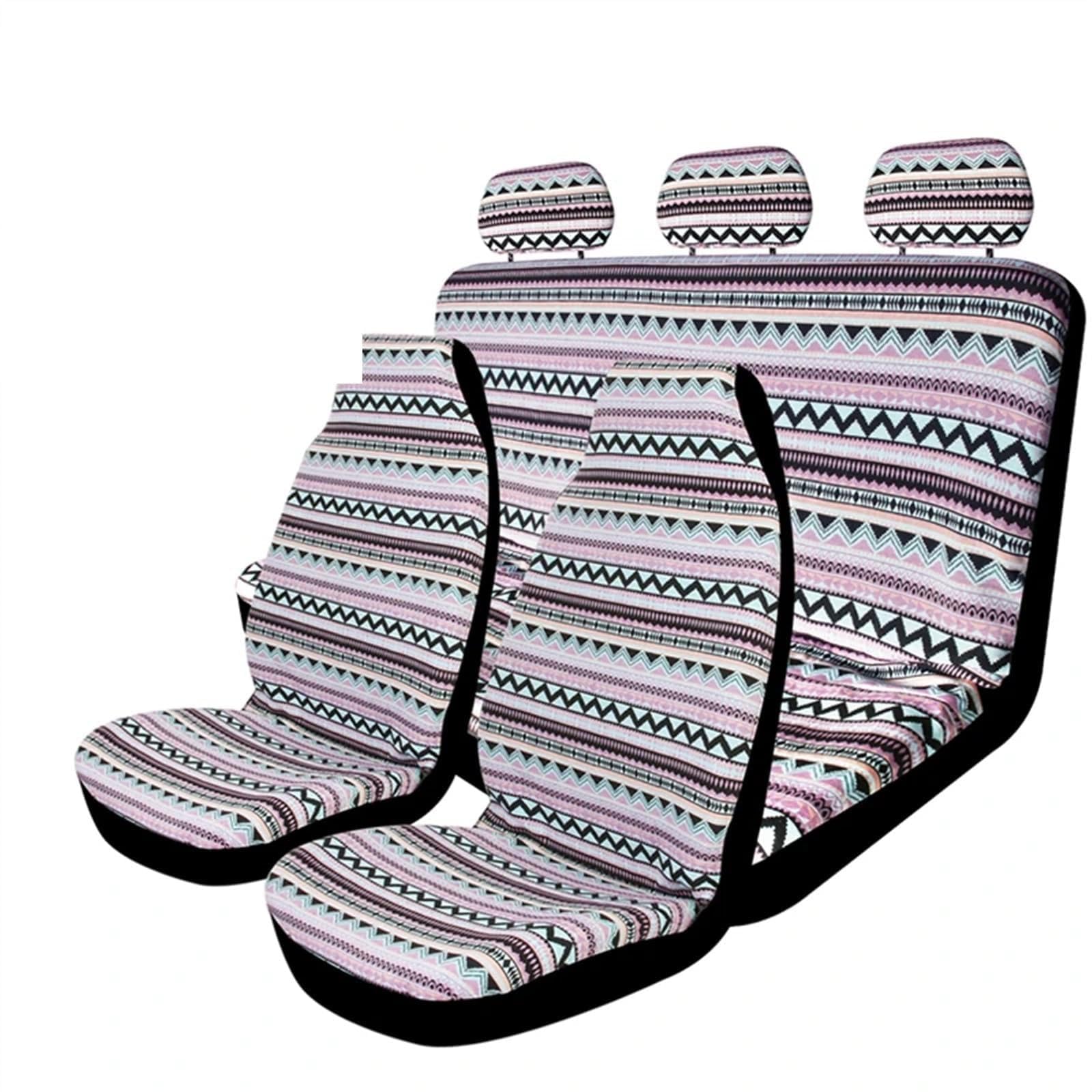 Coprisedili per auto Coprisedili per auto a strisce, set completo con cuscinetti per cintura di sicurezza, coprivolante, coprisedili lavabili per(Pink White)