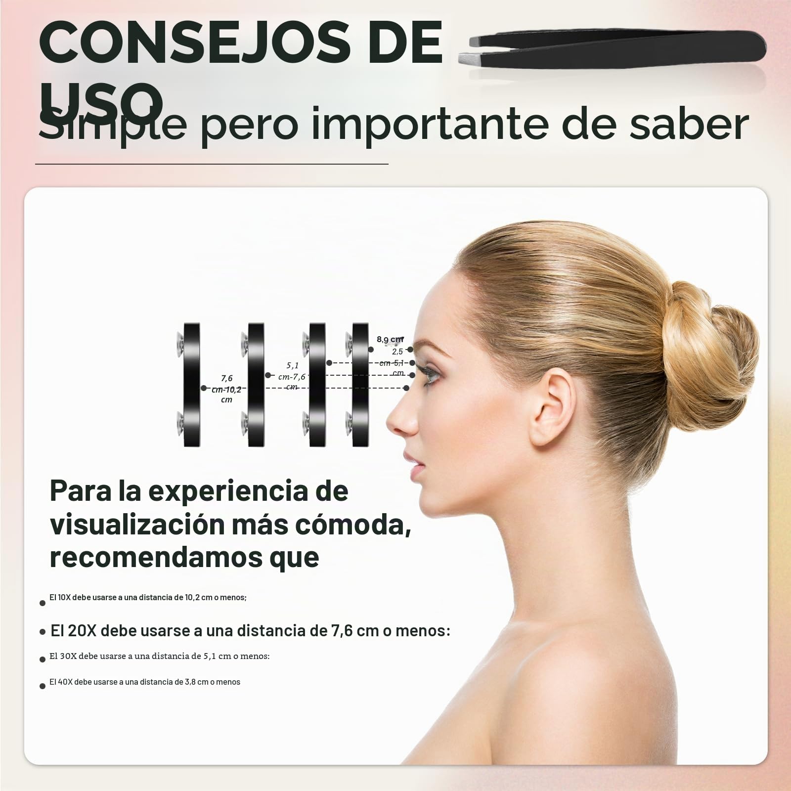 Espejo de aumento de 40X con ventosas y juego de pinzas, espejo cosmético con fuerte aumento para maquillaje preciso y depilación de cejas