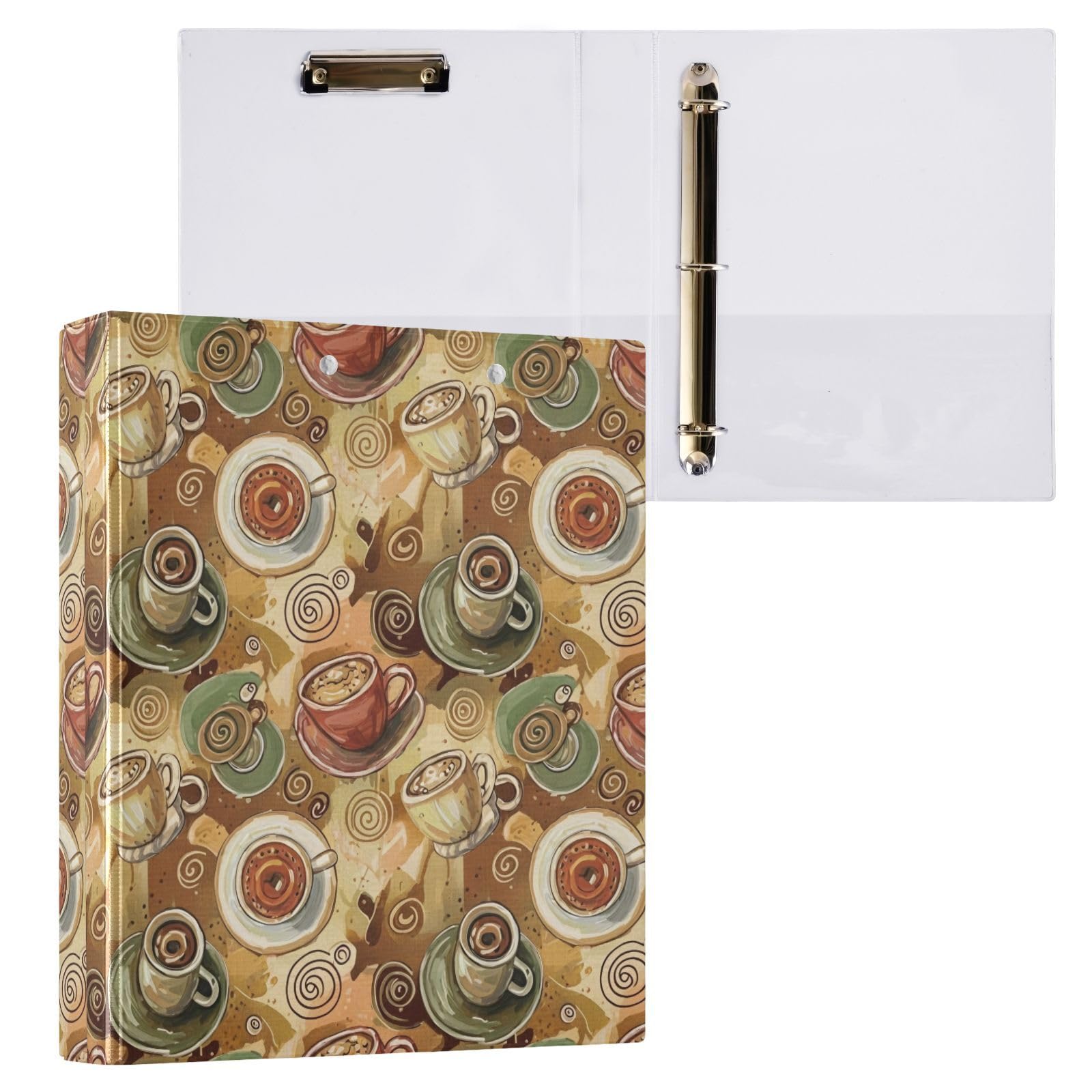 Carpeta vintage de 3 anillos marrón café, carpeta de anillos en D, paquete de 2 | Con portapapeles y bolsillos, para escuela, universidad, oficina
