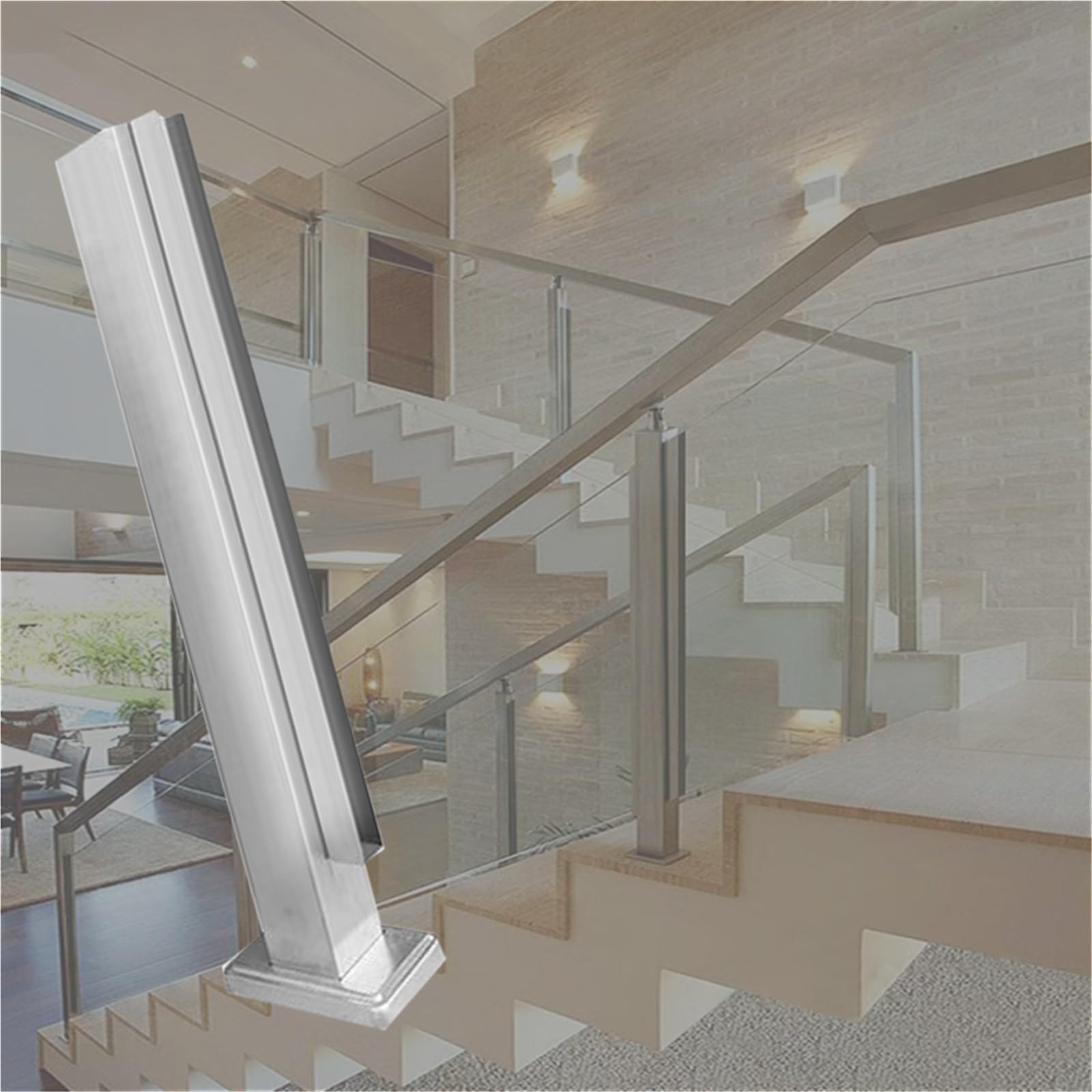Poteau de clôture en verre de 100 cm - Fixation robuste pour garde-corps intérieur et extérieur, idéale pour terrasses et porches. Colonne de balustrade élégante, solution de clôture en verr