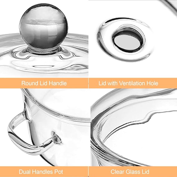 COBKXUEP Borosilicate Glass Pot with Lid,1.5 Liters (50 FL OZ) - Heat-Resistant Glass Pot for Cooking,Milk,Baby Food,and Soup - Safe to Use in Ovens,Microwaves,and Dishwashers