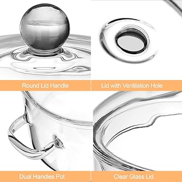 COBKXUEP Borosilicate Glass Pot with Lid,1.5 Liters (50 FL OZ) - Heat-Resistant Glass Pot for Cooking,Milk,Baby Food,and Soup - Safe to Use in Ovens,Microwaves,and Dishwashers