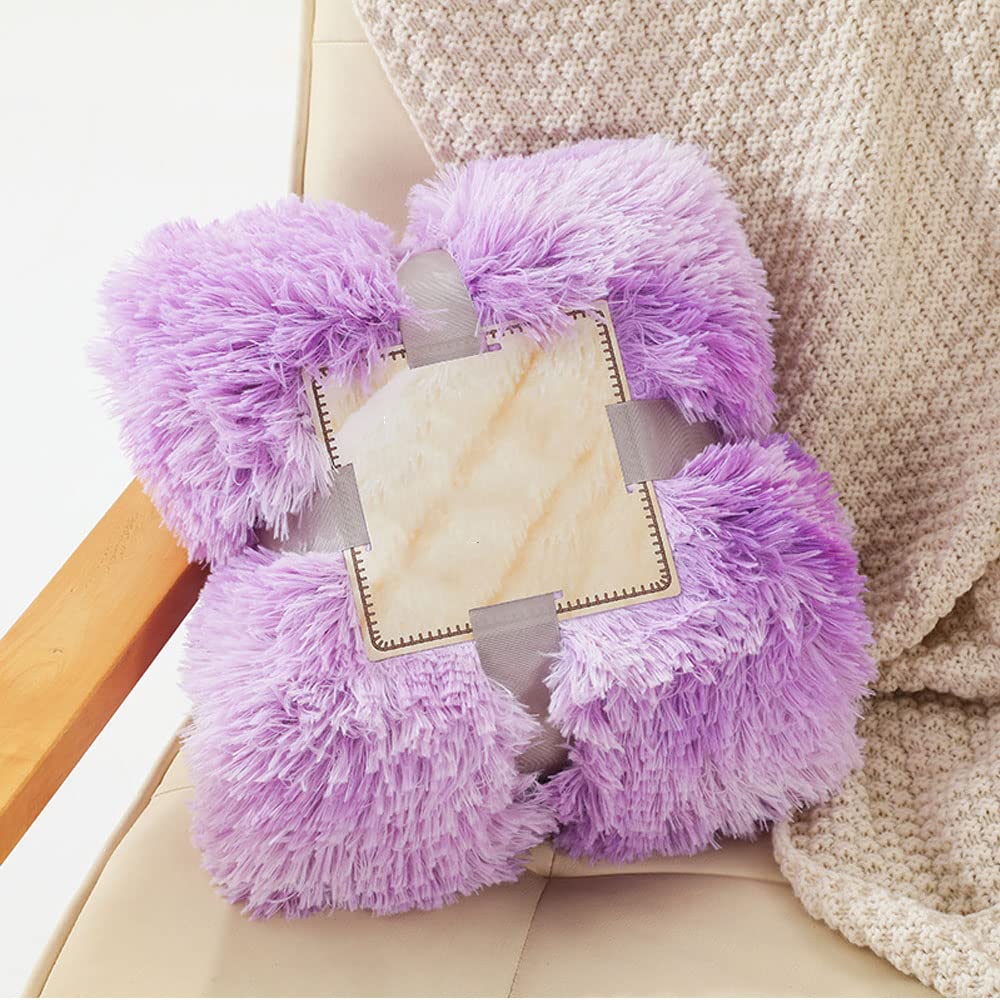 ENEN Manta Sofa/Cama Pelo Largo - Manta Pequeña de Peluche, Manta Cubre Sofa Invierno Reversible con Piel Sintética Suave y Polar con Microfibra Extra Suave (Teñido Anudado Morado,80x120cm)