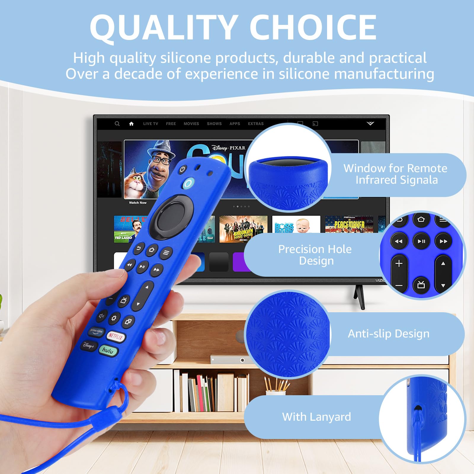 OneBom (2 szt.) Silikonowy pokrowiec na pilota do Firetv 4K Max (2nd )/ Insignia/Pioneer/Omni (QLED) Series Alexa Voice Remote Enhanced w, antypoślizgowy futerał ochronny ze smyczą w tym samym kolorze