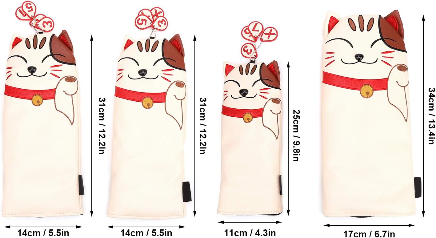 VGEBY Headcovers, Water PU Cartoon Cat Covers 4PCS #1#3#5 UT Kneepad