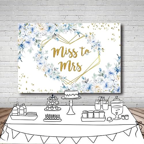 Miniatura 4 de MEHOFOND Miss to Mrs - Telón de fondo de boda, despedida de soltera, compromiso, decoración de fiesta, fondo floral azul y blanco, pancarta de