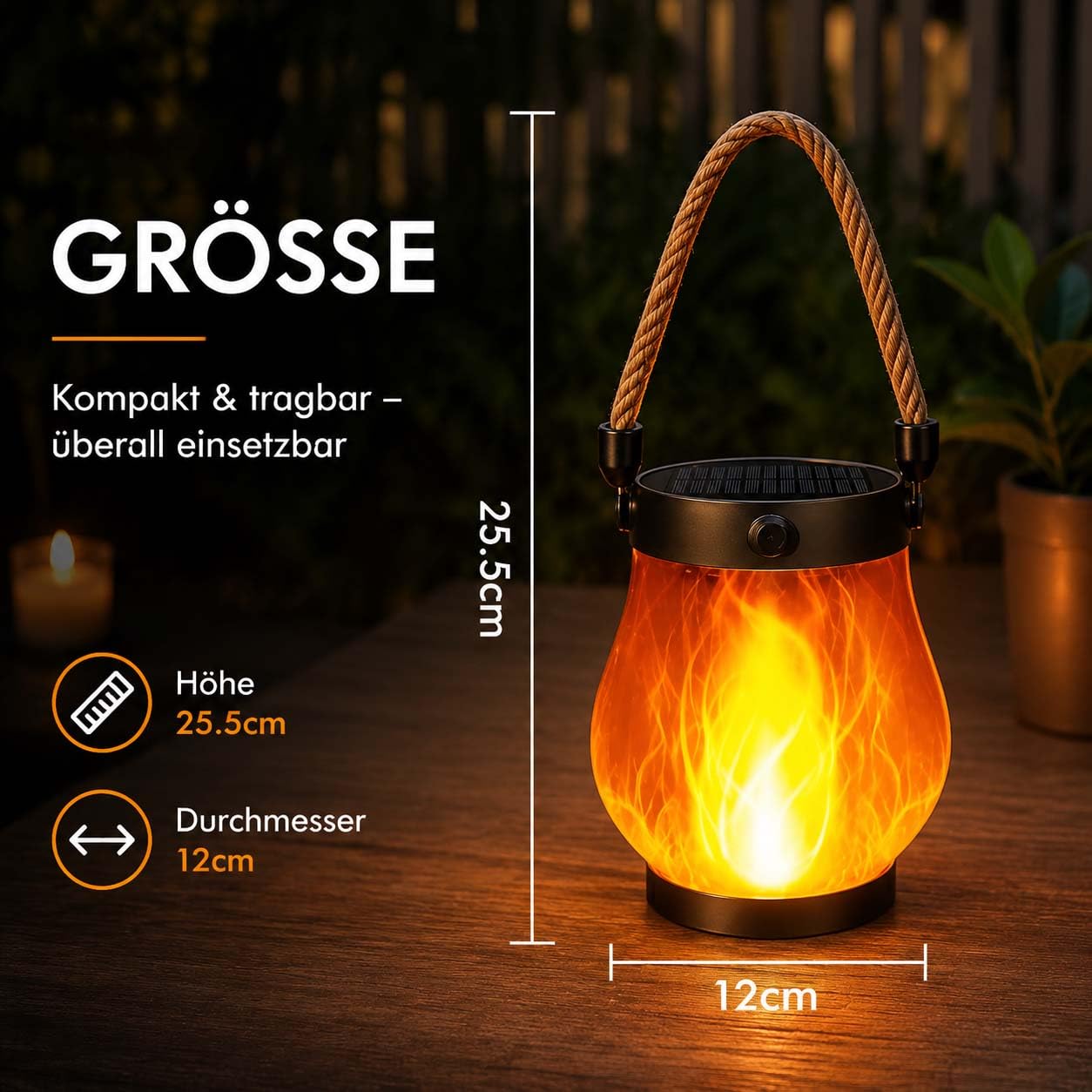 Klynero Solar-Laterne mit Flammeneffekt, USB Wiederaufladbare Außenleuchte (Transparent *2)