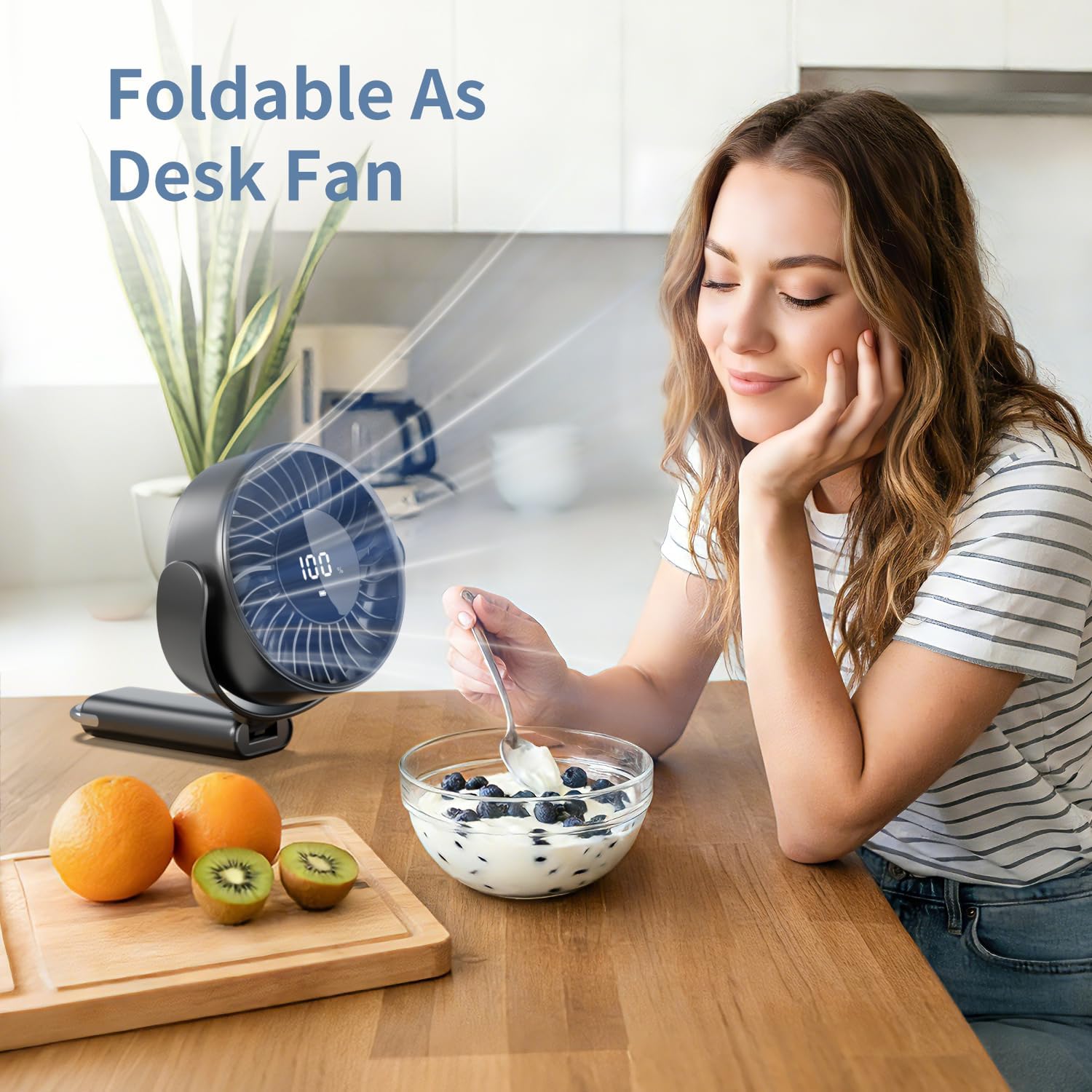 6 Inch Large Handheld Fan, 6000mAh Portable Fan with 100 Speed Levels, Strong Airflow Personal Fan, 5-30 Hours Working Time, 135° Foldable Hand Fan for Travel Camping Outdoor Office (Black)