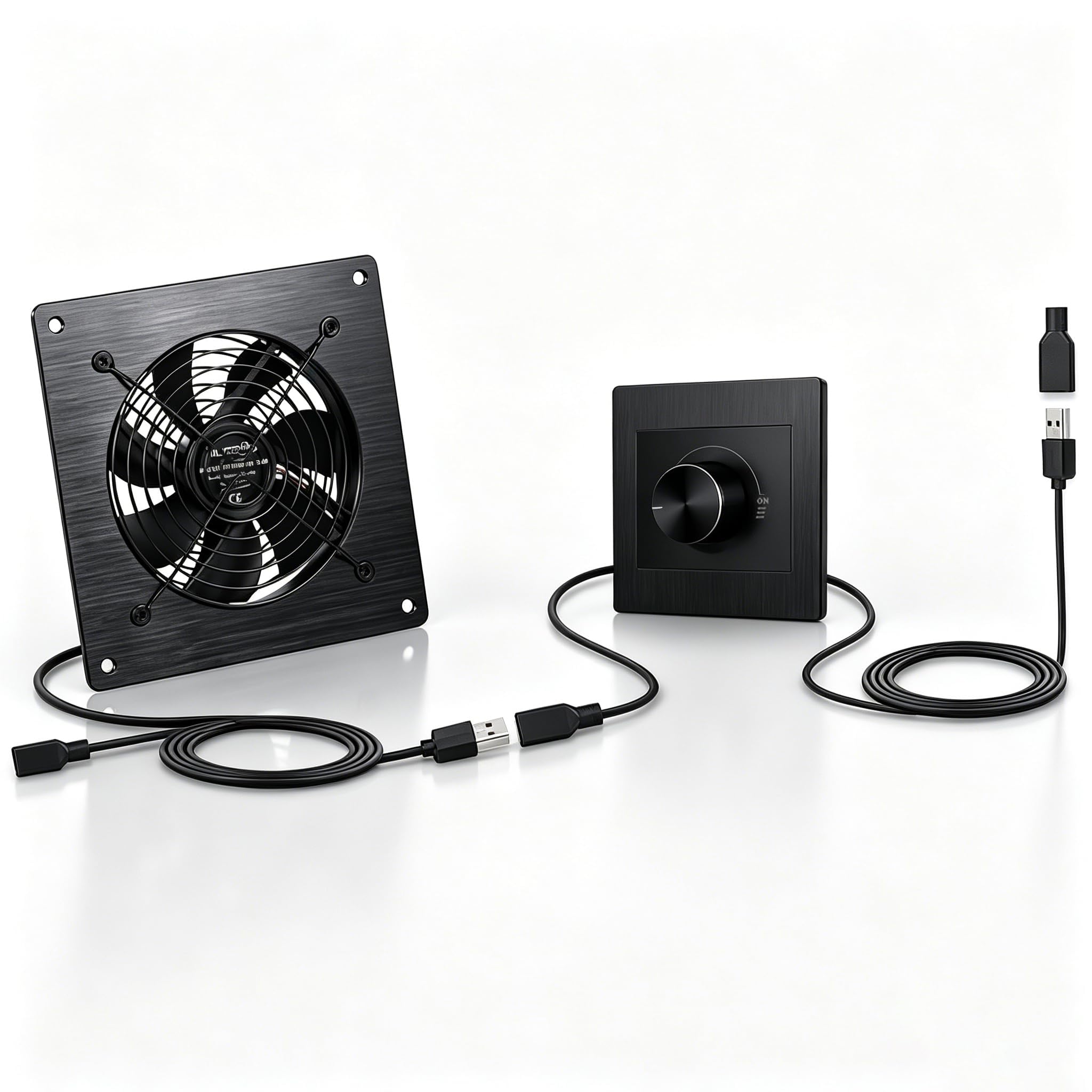USB 120MM Cabinet Fan 5V Quiet Cooling Fan DC 12V IPX5 Waterproof Fan System 6" Knob Speed Control Panel, for Home Theater AV Cabinet,Server Cabinet,Dog kennels,Greenhouse Cooling-image-18