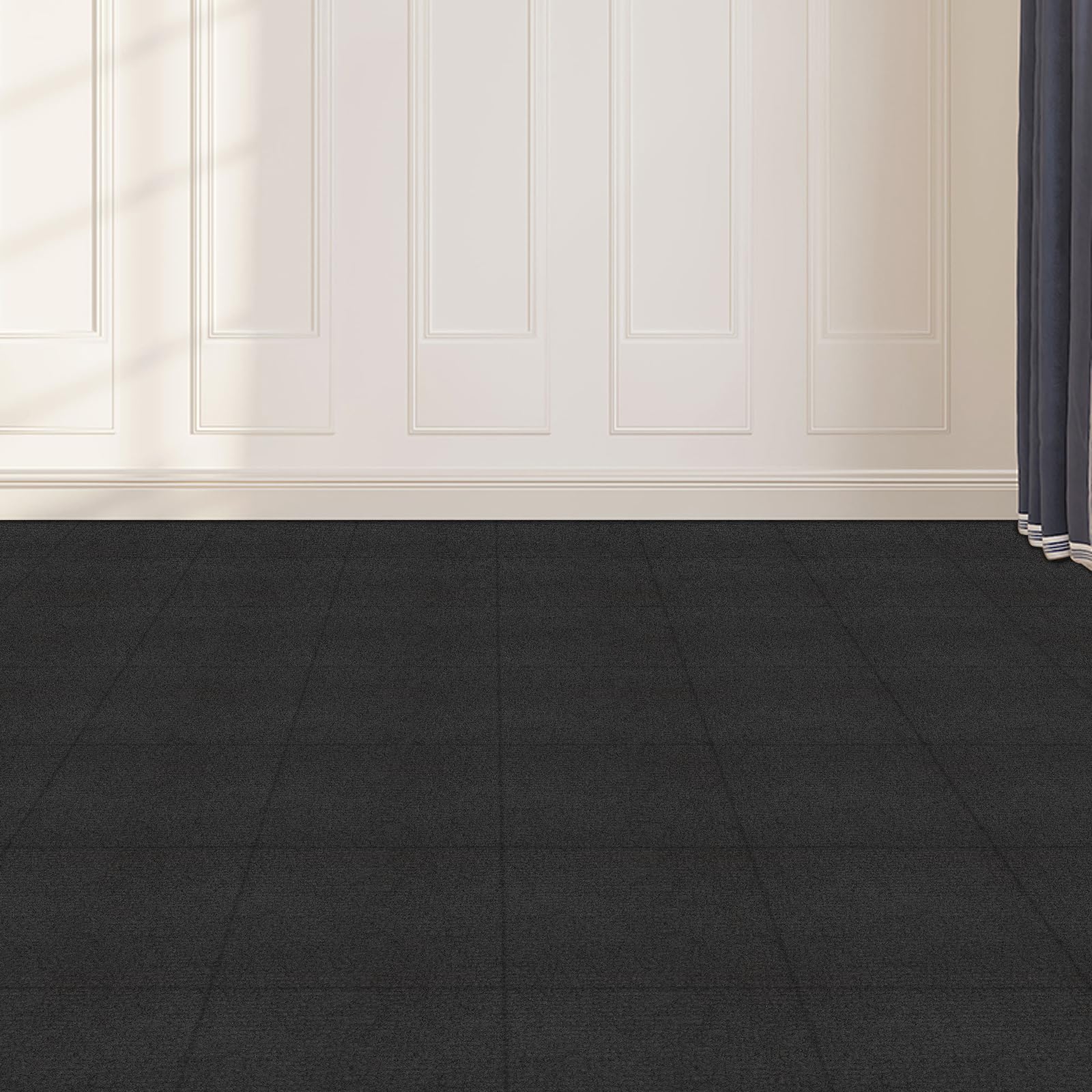 20 Stück Teppichfliesen 50x50cm Selbstklebender Teppich Schwarz Rutschfest Waschbare Selbsthaftende Bodenfliesen Zuschneidbar, Modularer Teppich für Wohnzimmer Büro Gewerbe