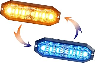 UT01 Surface Mount Warning Emergency Strobe Grille Light Head [SAE class 1] [Dual Color] [IP68] for Police and Tow Truck Construction Vehicle A/B/R/W (Amber/Blue, 6 + 6 LED)
