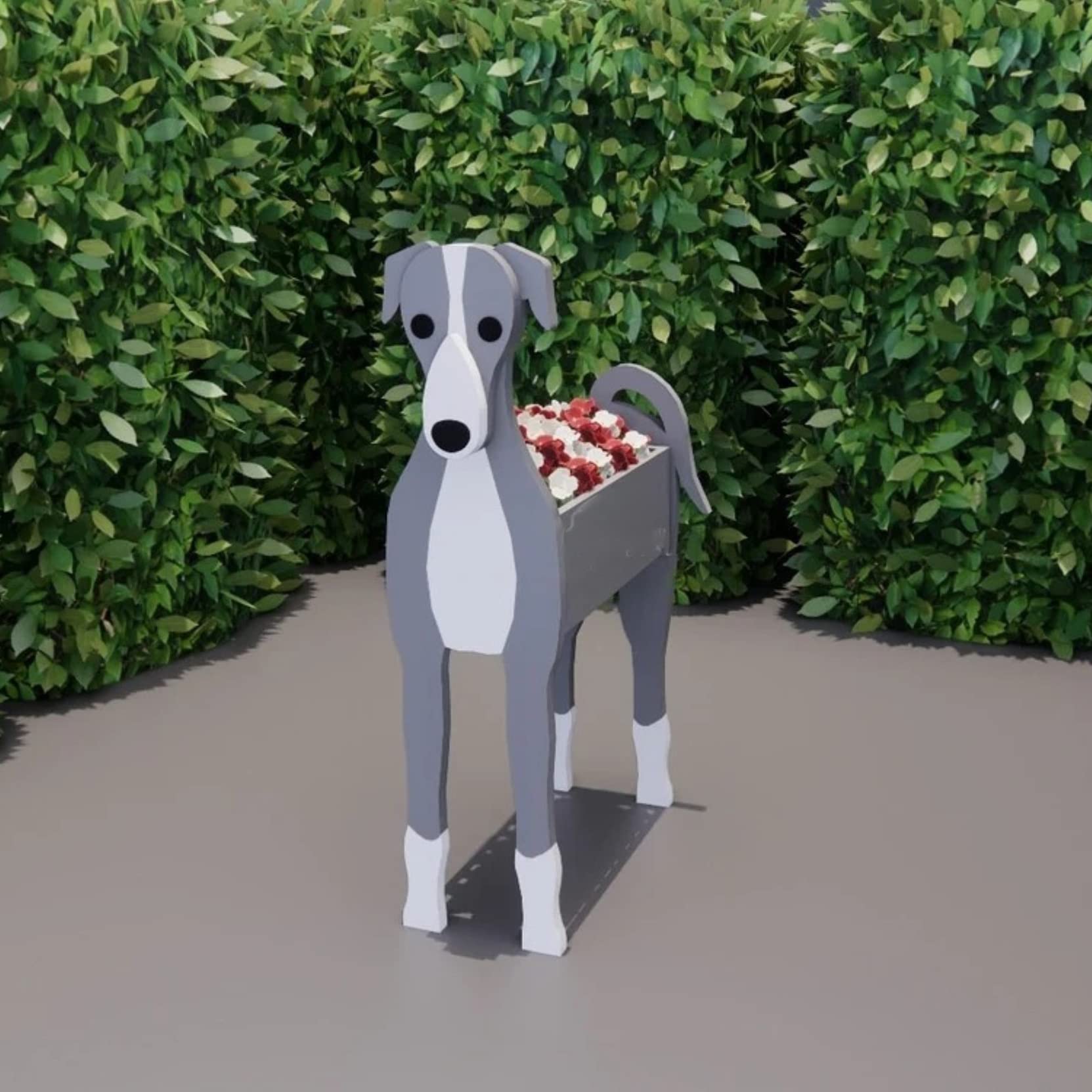 HLASMSPE Grey Dog Planter Plant Pot, Flower Pot For Garden Decora, Small Pupy Gifts for Women, Dog Shape Plant Container Holder Dog Storage Box, 43 * 25cm