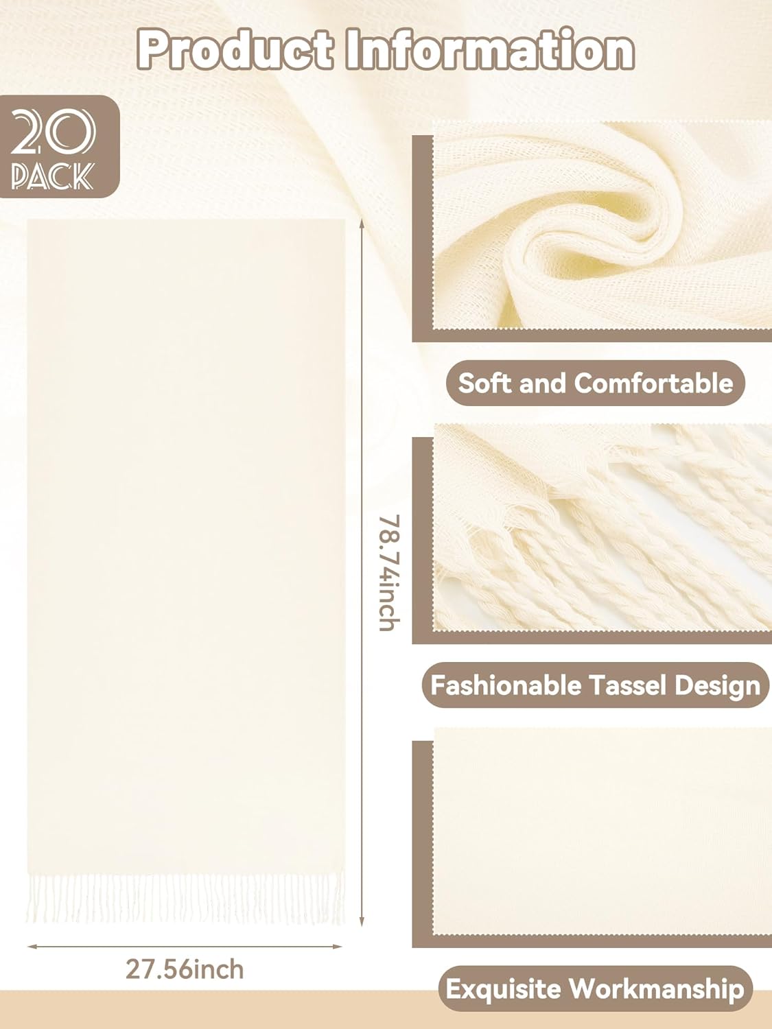 Hercicy 20 Set Wedding Pashmina Shawl Bulk Scarves Gloves Wrap Gift Set Guest Favor Card Organza Bag Bridal Shower - Image 2