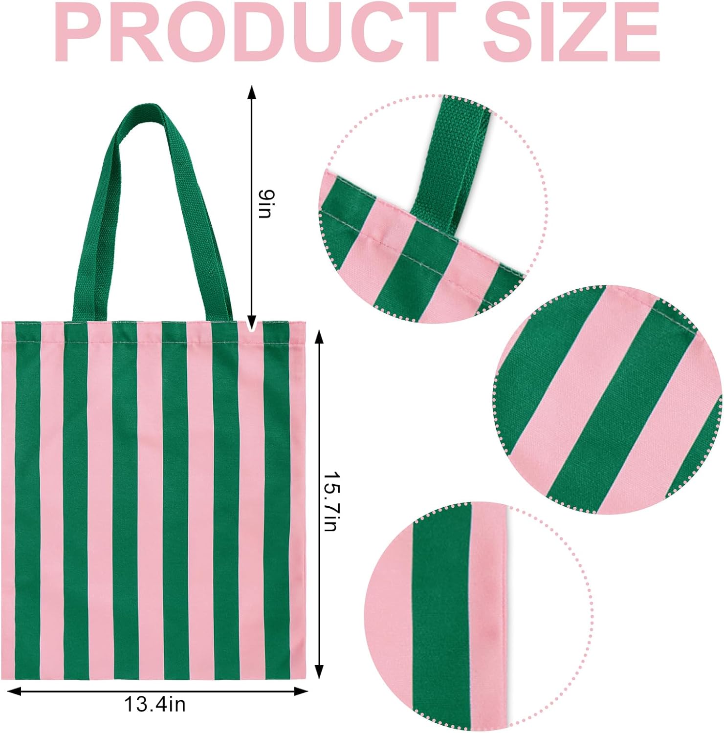 Whaline Striped Canvas Tote Bags Shopping Bag Stripe Reusable Gift Goodie Bag image 4