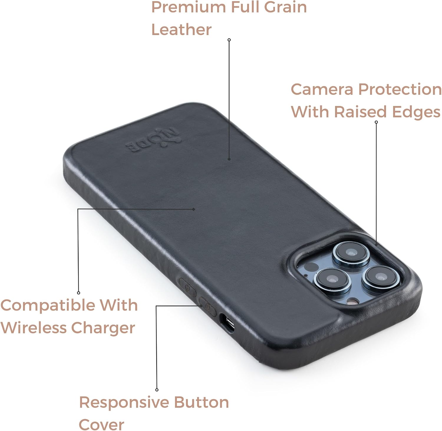 | Leather Case for iPhone 13 ProMax with Magsafe Coptabilility - Genuine Leather Case for iPhone 13 Promax | Premium Leather - Raised Edges - Black