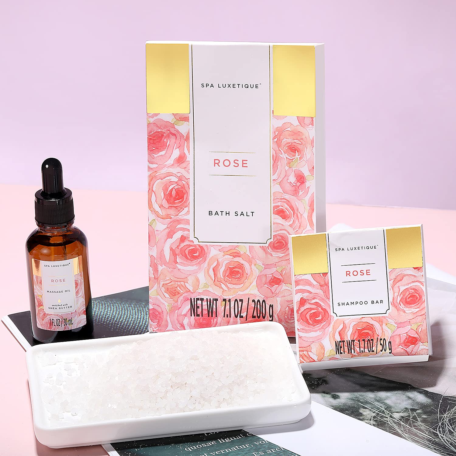Spa Luxetique Set Bagnoschiuma Donna 15 Pezzi alla Rosa con Borsa Tote Confezione Regalo Donna per Bagno Doccia e Idratazione Idea Regalo Mamma per Compleanno Feste San Valentino