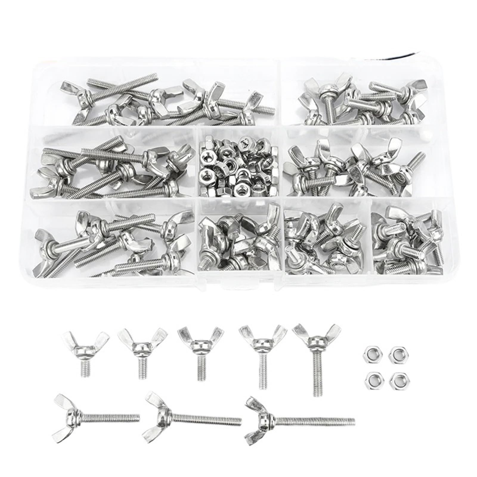 Flügelschrauben-Set, Flügelschrauben mit Mutter, Edelstahl, M5 Flügelkopf-Rändelschrauben-Set