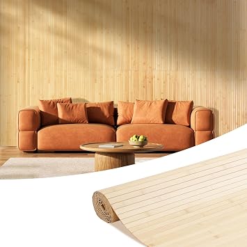 OUZUGIE 1 Pack 96x48 Inch Natural Bamboo Wall Panel Carbonized Pole Wrap Paneling for Walls, Ceilings, Cabinets, Furniture Ideal for Bedroom, Living Room & Office DIY Decor