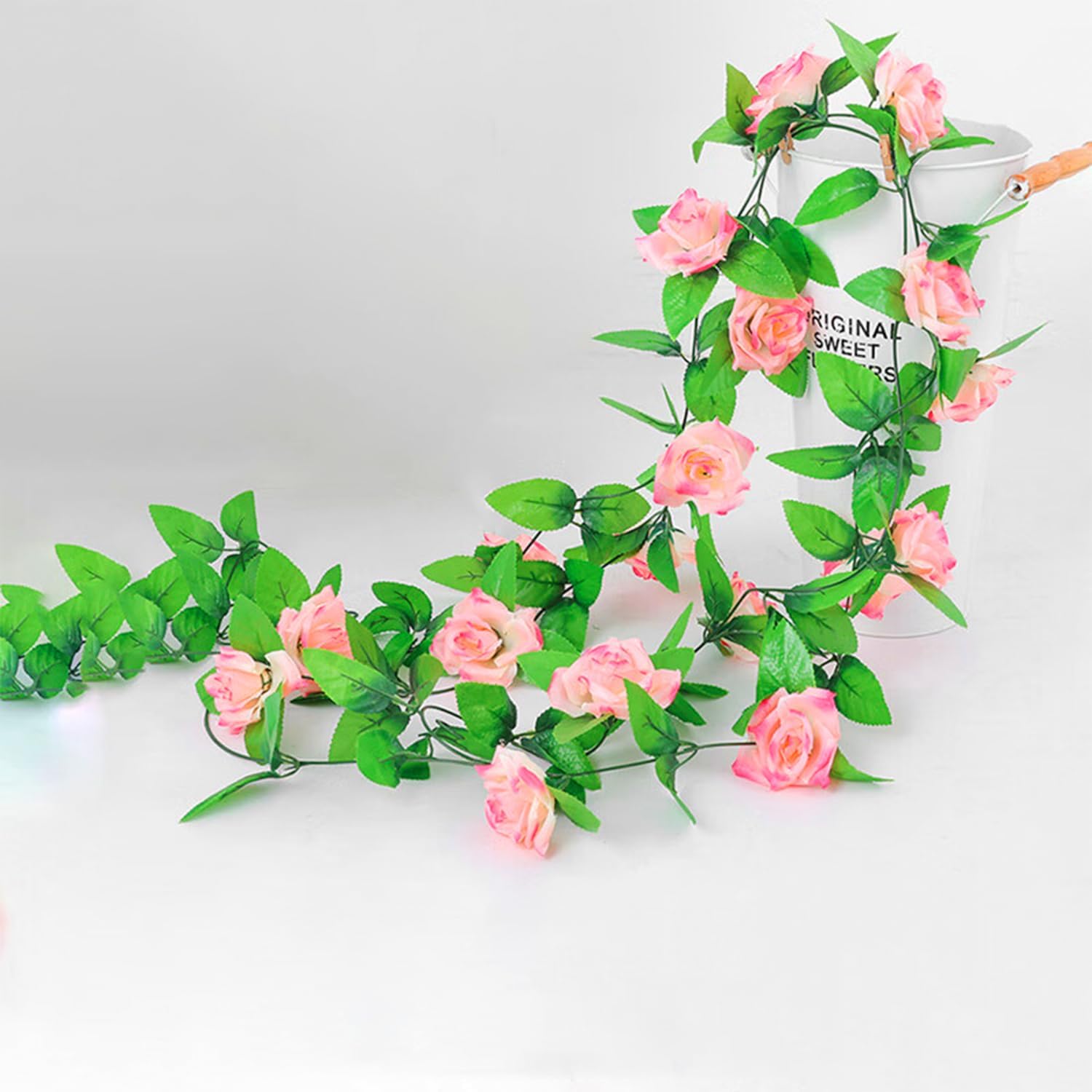 Musdoney 4Pcs 32.2 FT Fake Rose Vine Flowers Plants Artificial Flower Garland Hanging Rose Ivy Home Hotel Office Wedding Party Garden Craft Art Decor (Pink) - Image 4
