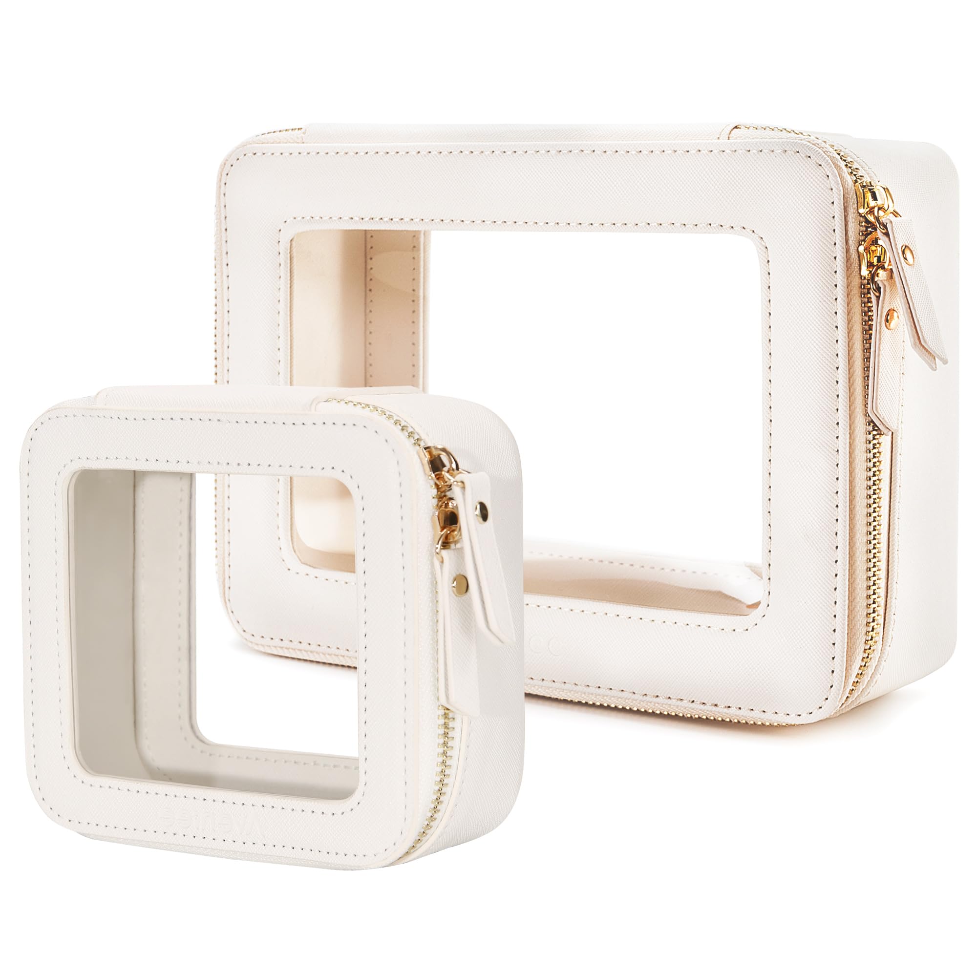 Aveniee Clear Makeup Bag Set (2-Piece Mini &amp; Midi) - Travel Toiletry Organizer for Women, Waterproof Cosmetic Pouch &amp; Car Accessory for Travel Size Toiletries, White