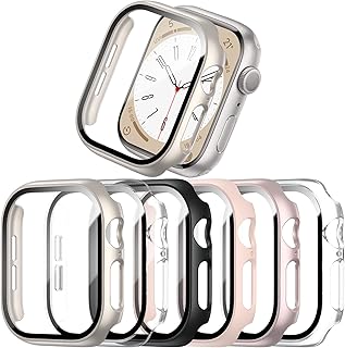 6 pack Case with Tempered Glass Screen Protector for Apple Watch 45mm Series 9 Series 8 Series 7, Ultra-Thin Full Coverage Hard PC Protective Cover for iWatch 45mm