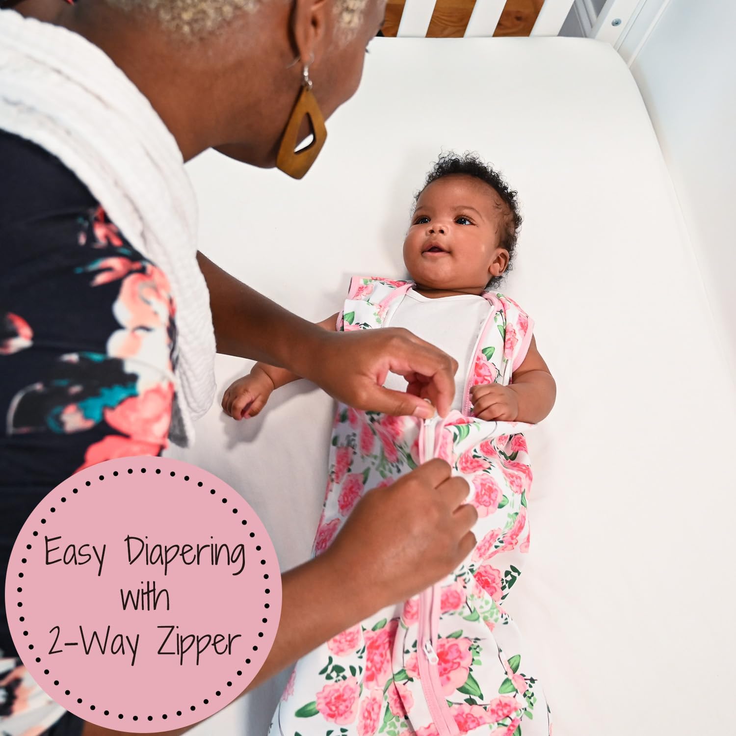 LollyBanks Baby Sleep Sack - 100% Organic Cotton, 0.5 TOG, 2-Way Zipper, 6-12 Months, Peony Print