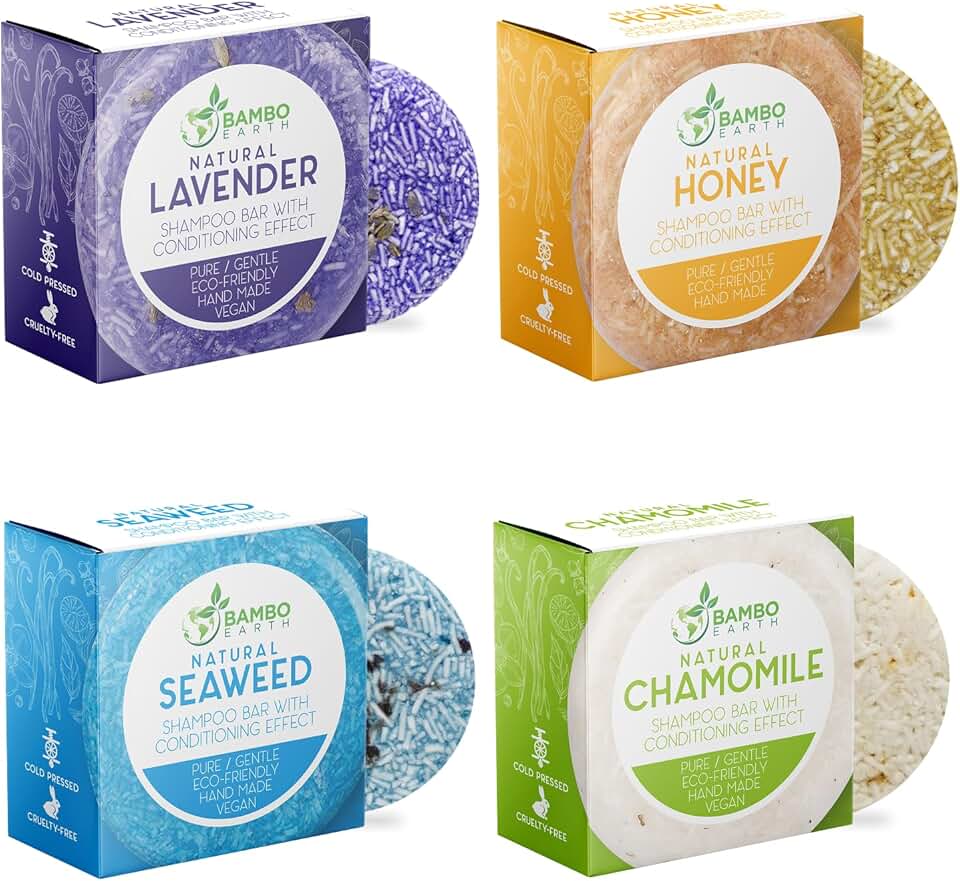 Solid Shampoo Bar And Conditioner Effect Hair Soap – 4 Pack 100% Organic Shampoo Bars For Hair With All Natural Plant Based Essential Oils And Eco Friendly Zero Waste Biodegradable Packaging [Amazon-developed Certification] Compact by Design