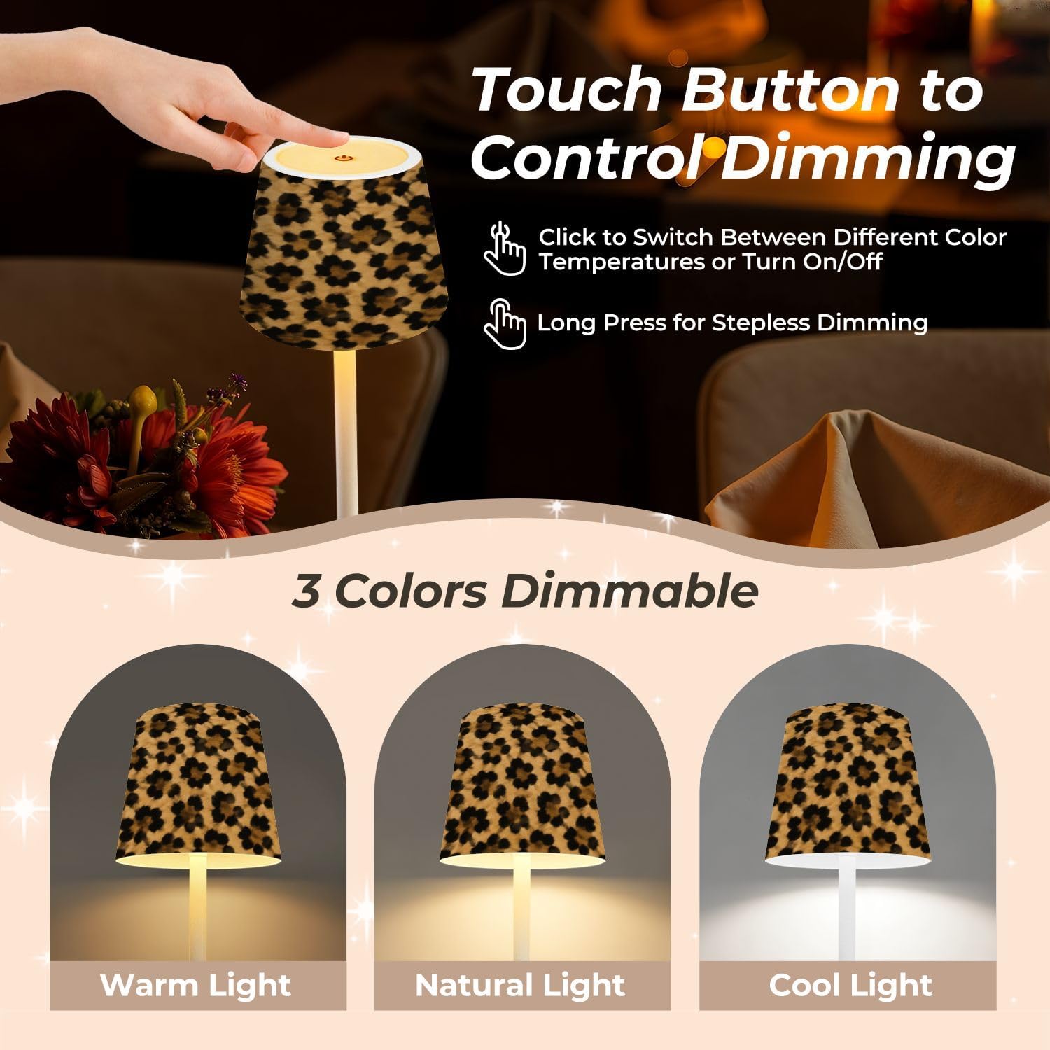 Mahjong Cordless Table Lamp Leopard Skin Animal Leather Cheetah Print LED Desk Lamps Rechargeable 3 Color Dimming Outdoor for Mah Jong Table Nightstand Living Room Gift image 4