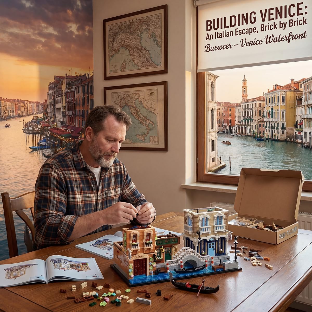 Venice Rivera Building Block Set, Italian Canal City Architecture, Street View Kit with LED Lighting, Collectible Home Decor Gift for Adults & Teens,4610 Pieces,Barweer 010
