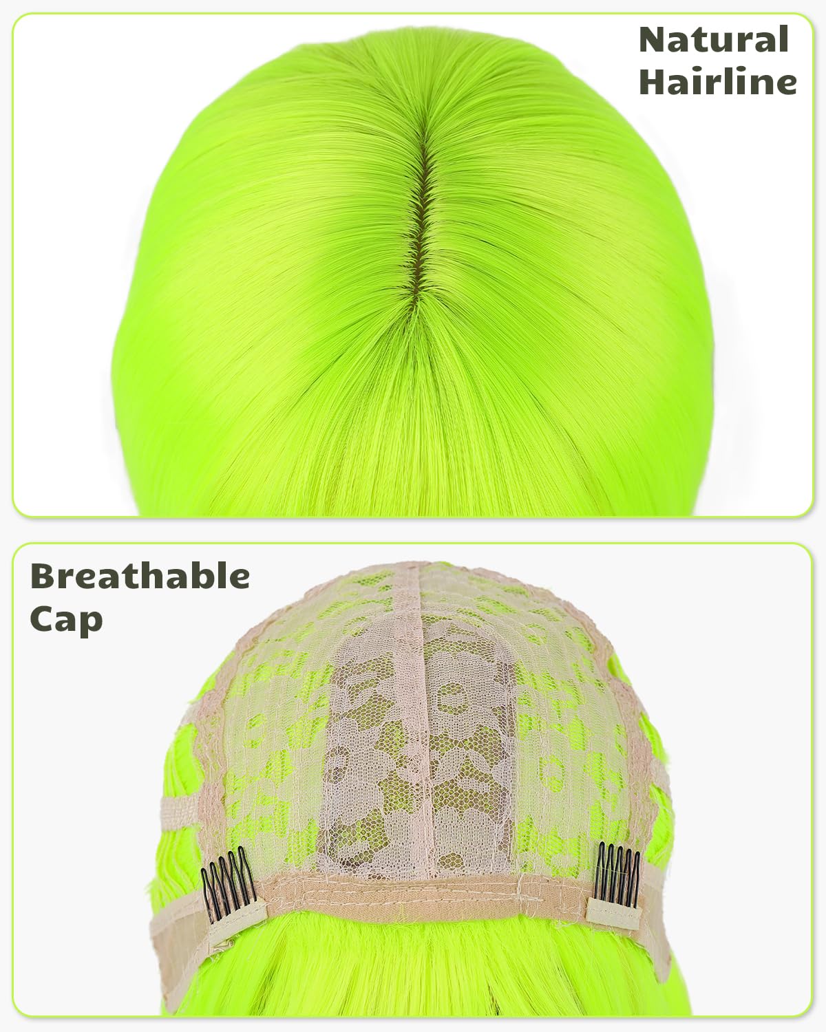 NOTICEME Neon Green Bob Wig with Bangs, Short Straight Costume Neon Green Wig for Women Festival Party Cosplay Daliy Neon Wig Colorful 14 Inch - Image 5