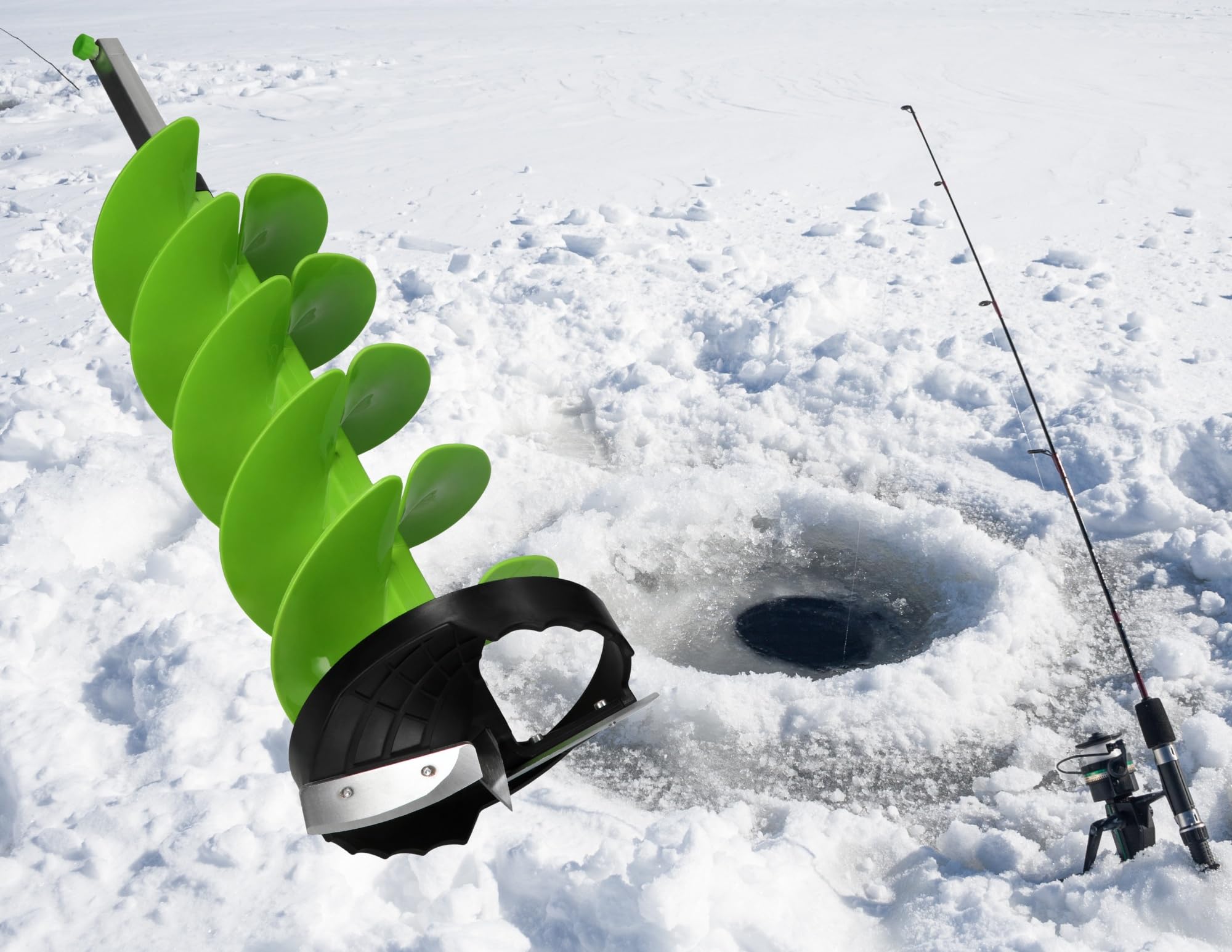 WERHE Eisbohrer – 200 × 800 mm – schnelles Bohren für Eisangeln – Hartmetallklingen, HEX-Adapter 10 mm, Klingenschutz – leichte Konstruktion aus Nylon und Aluminium