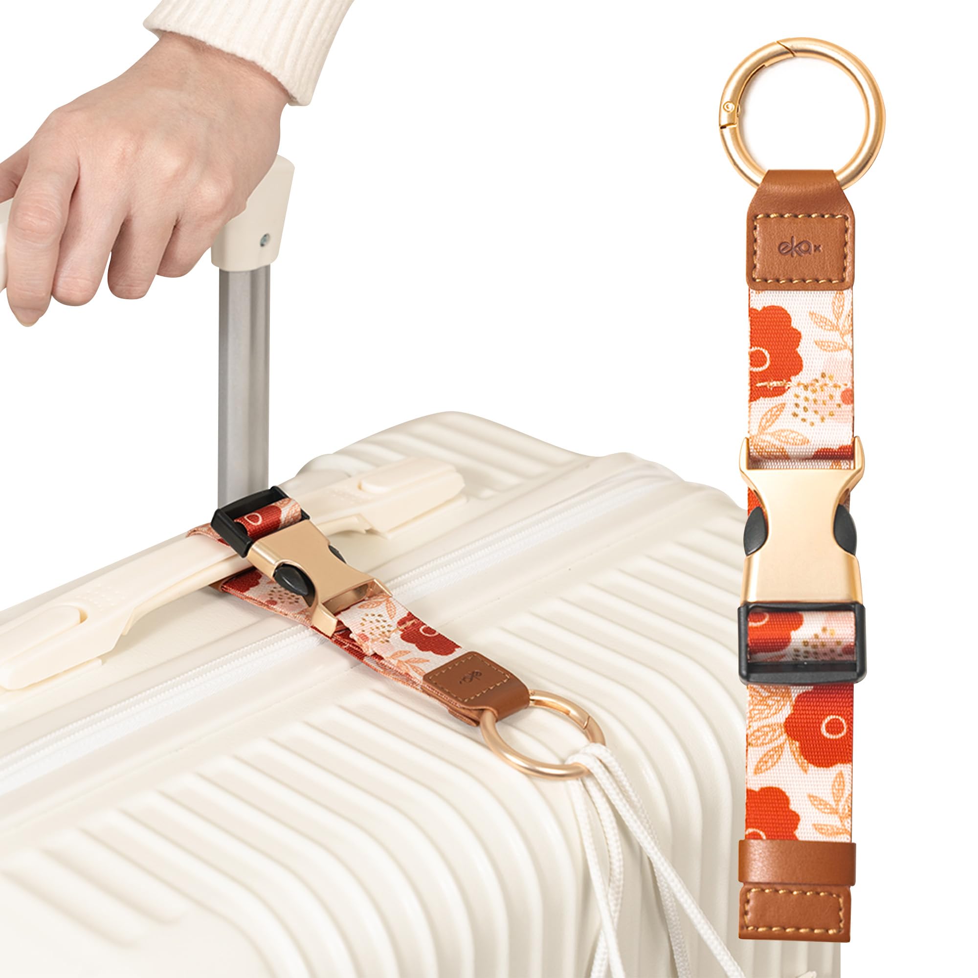 Ekax Scarlet Blossom Travel Carry Strap With Ring Hooks And Buckle, Jacket Gripper For Travel (Scarlet Blossom)