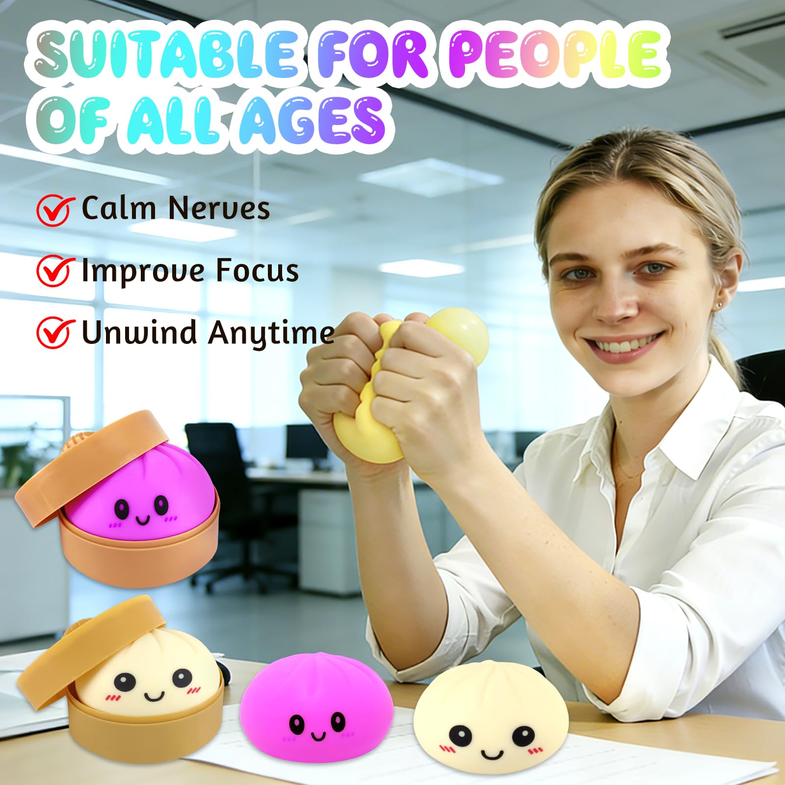 2 Unidades Dumplings Squishy, Juguete para Apretar Sensorial con Bollo Gigante Al Vapor Bola De Masa Extruida Juguete De Mesa EláStico De Pan con Olla De Vapor De Juguete Hecho A Mano - 4