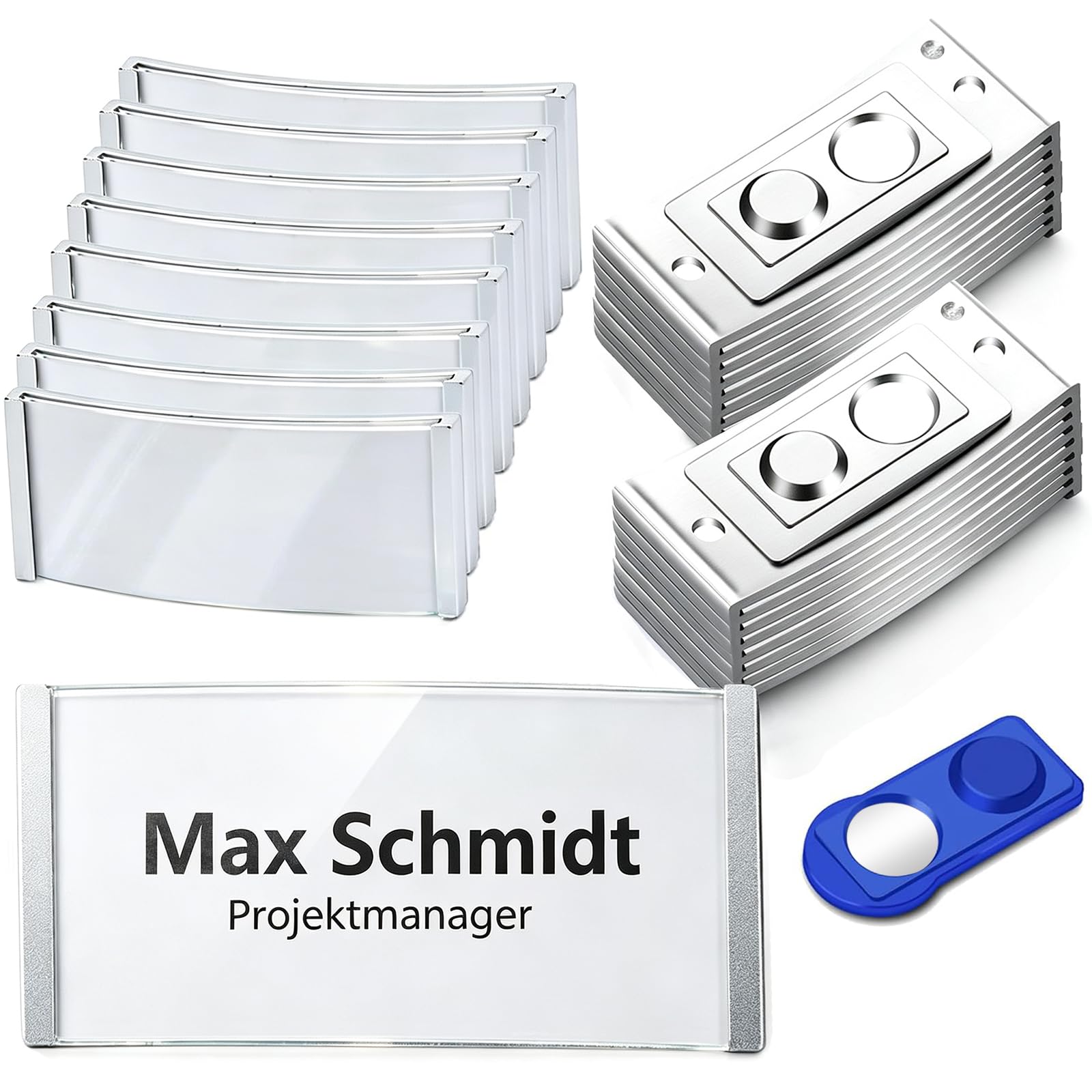15 Stück Namensschilder FüR Kleidung Magnete, Namensschilder mit Starkem Magnet Namensschild Magnetisch Transparent Silber, Karteneinsatz Montiert Wiederverwendbar Und Stilvolle Namensschild