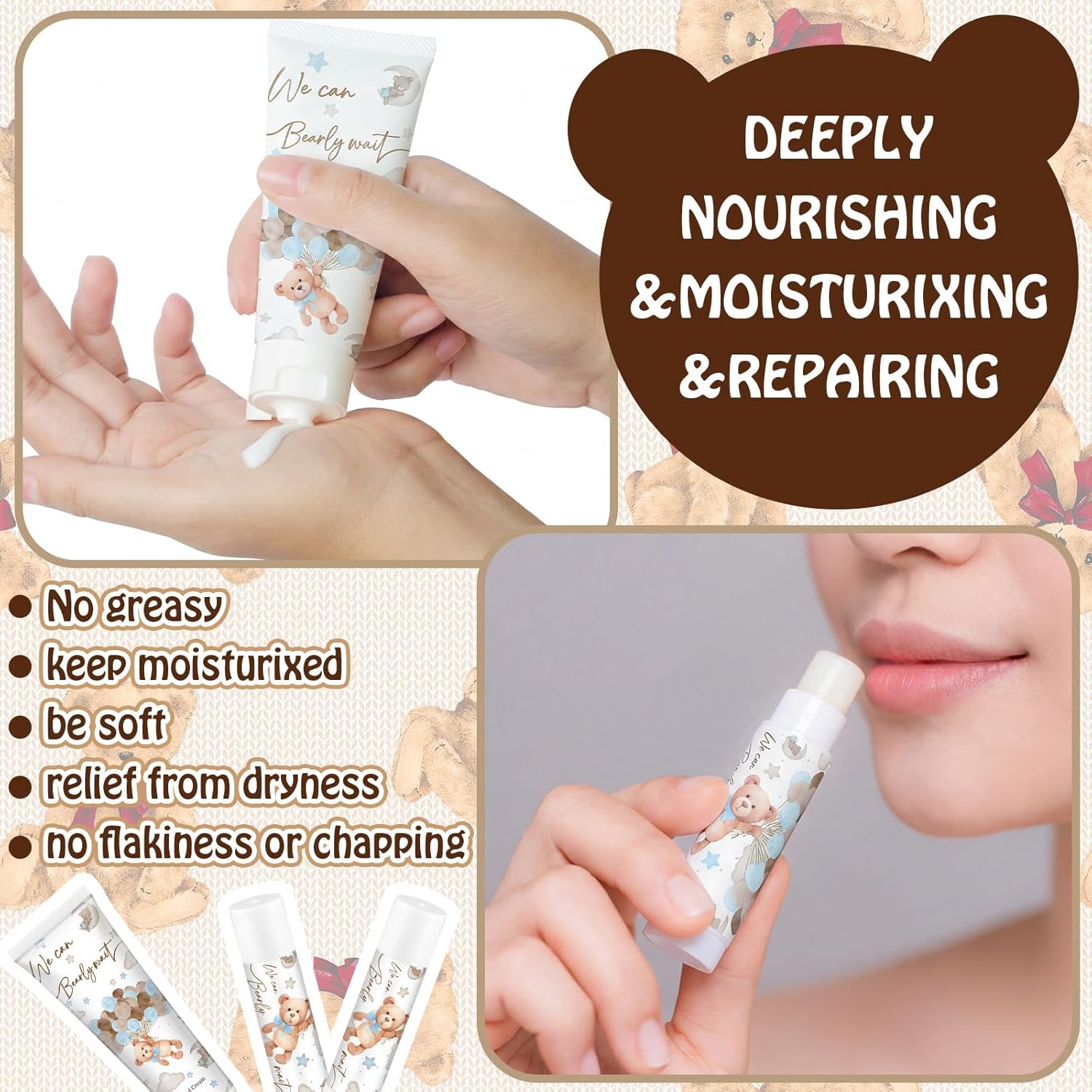 40 Pcs We Can Bearly Wait Baby Shower Blindfolded Diaper Changing Games Prize Gifts Bulk Bear Plush Lip Balm Hand Cream Nail File Cup for Baby Shower Gender Reveal Raffle Party Game