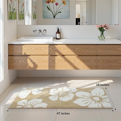 Miniatura 2 de Uphome Alfombra de baño larga con hojas abstractas coloridas, antideslizante, absorbente de agua, alfombra de baño bohemia, microfibra suave,