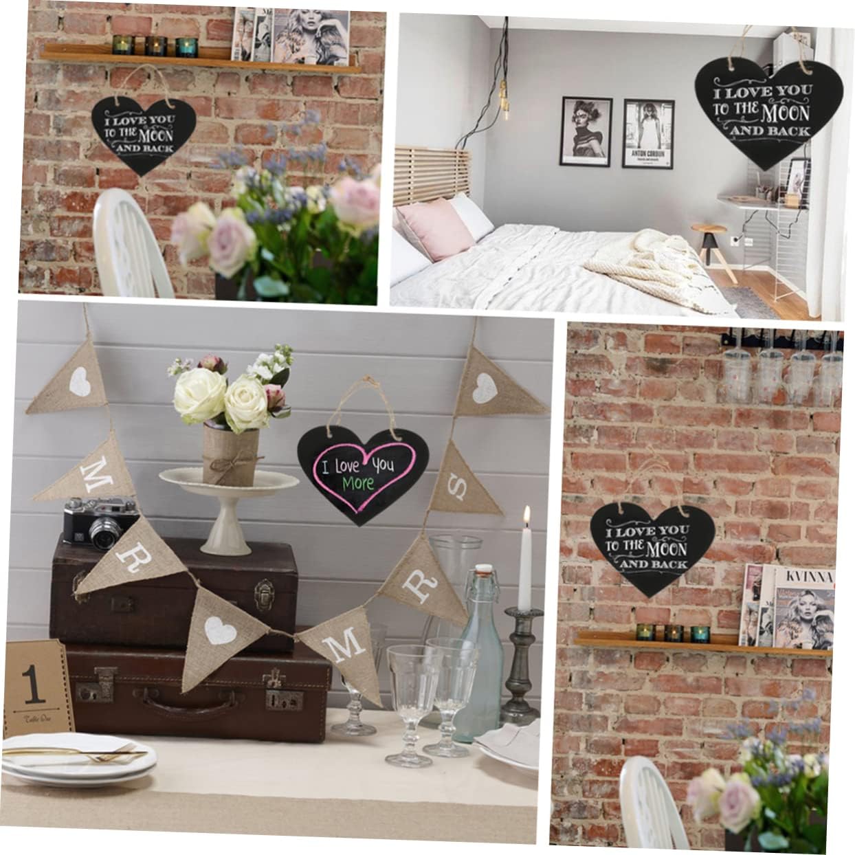 Wooden Heart Shaped Blackboard Hanging Chalkboard Sign Decorative Chalkboards for Wedding Wedding Sign