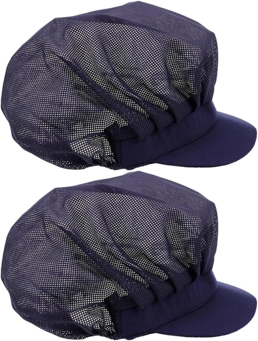 2pcs Breathable Cook Hat Navy Blue Kitchen Chef Cap Food Service Hair Net for Baking and Restaurant Uniform