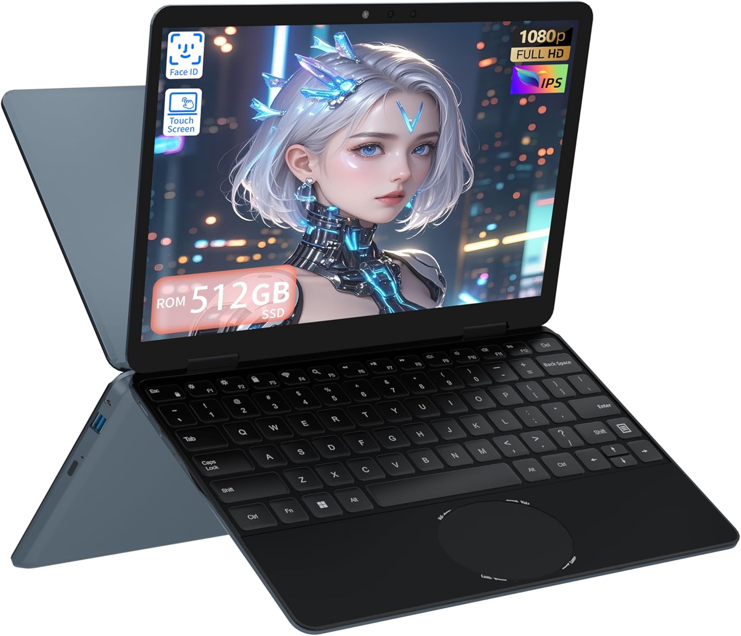 PC Convertibile 2 in 1 Touchscreen 11.6″ FHD IPS, Processore N150 di 12a Generazione, 16GB RAM, 512 SSD Veloci, Rotazione a 360°, Design Ultraleggero, Custodia con Tastiera Italiana e Tastiera Retroilluminata (16+512)