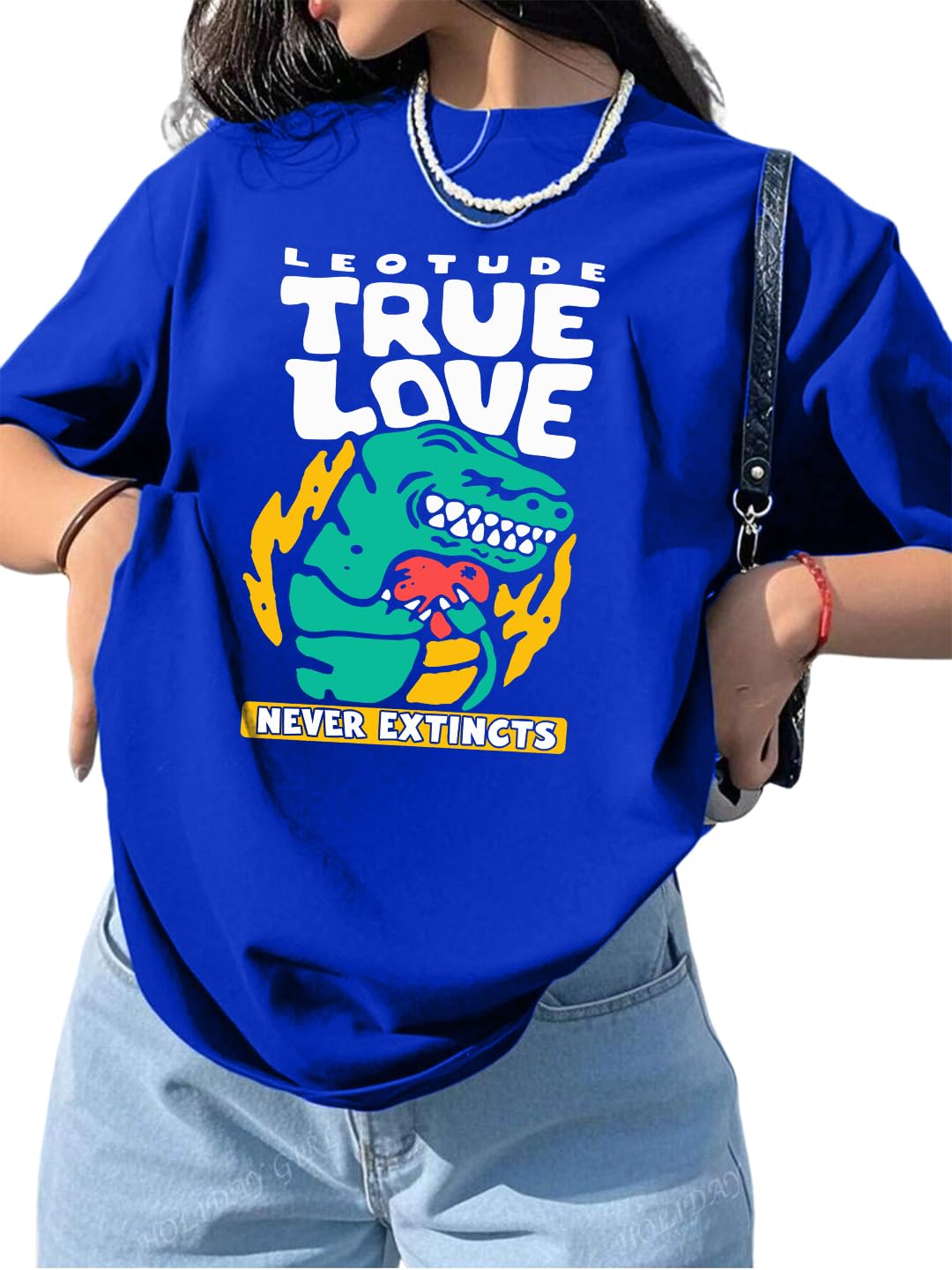 leotude Oversized Cottonblend Half Sleeve Tshirt for Women, Round Neck Longline Printed Drop Shoulder Baggie Tops for Woman-picture-50