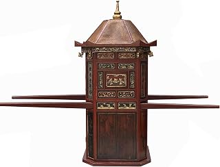 Chinese Vintage Red Gold Carving Wedding Cart Bridal Sedan Chair Display Acs7775