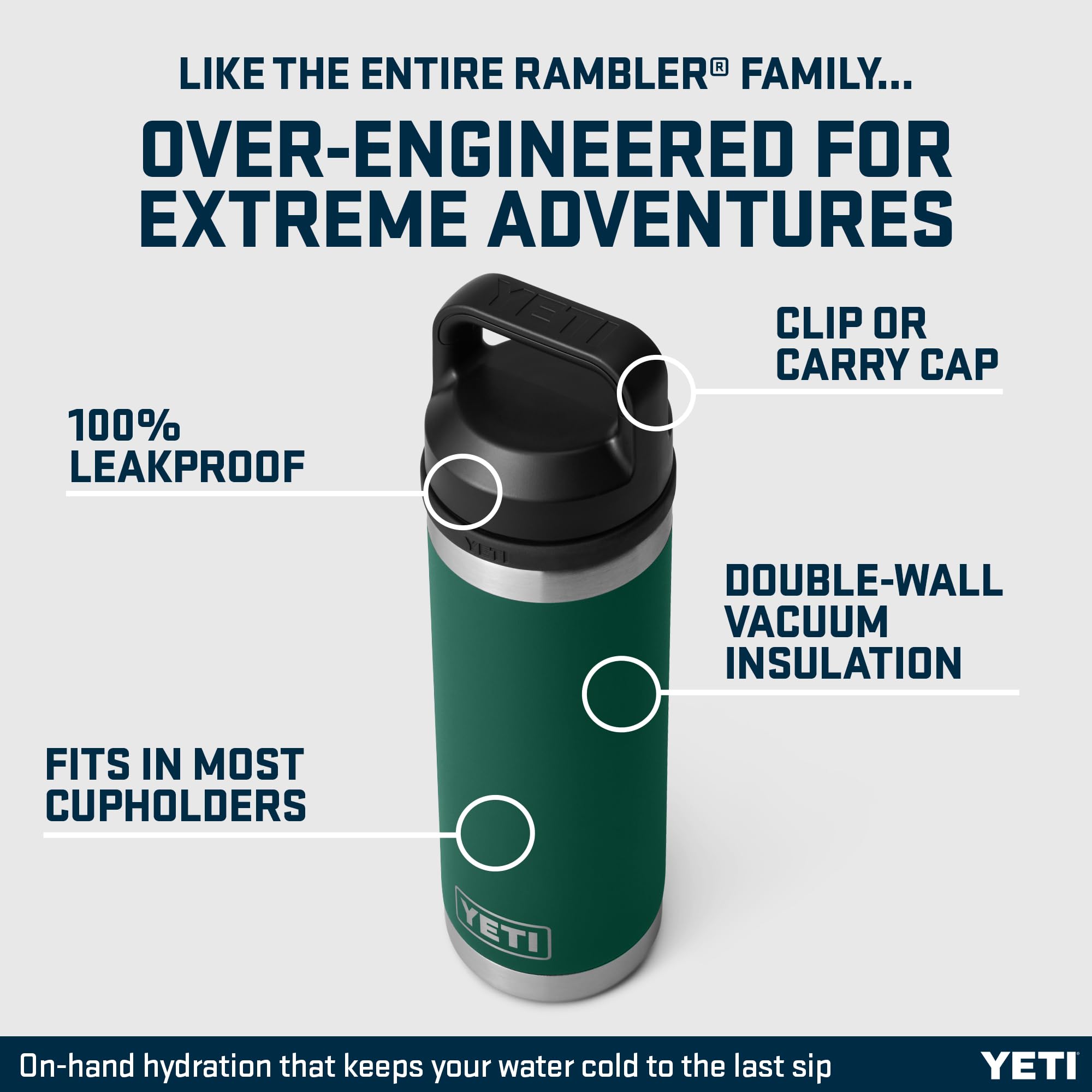 YETI Rambler Bottle Chug, Vacuum Insulated Stainless Steel Bottle with Chug Cap, Black Forest Green, 18 oz (532 ml)