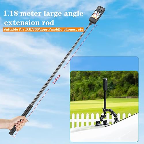 Miniatura 3 de Soporte de coche de succión para Insta360 X5, soporte de ventosas con palo selfie invisible para Insta360 X5 X4 X3 X2 X, Gopro, kit de soporte de