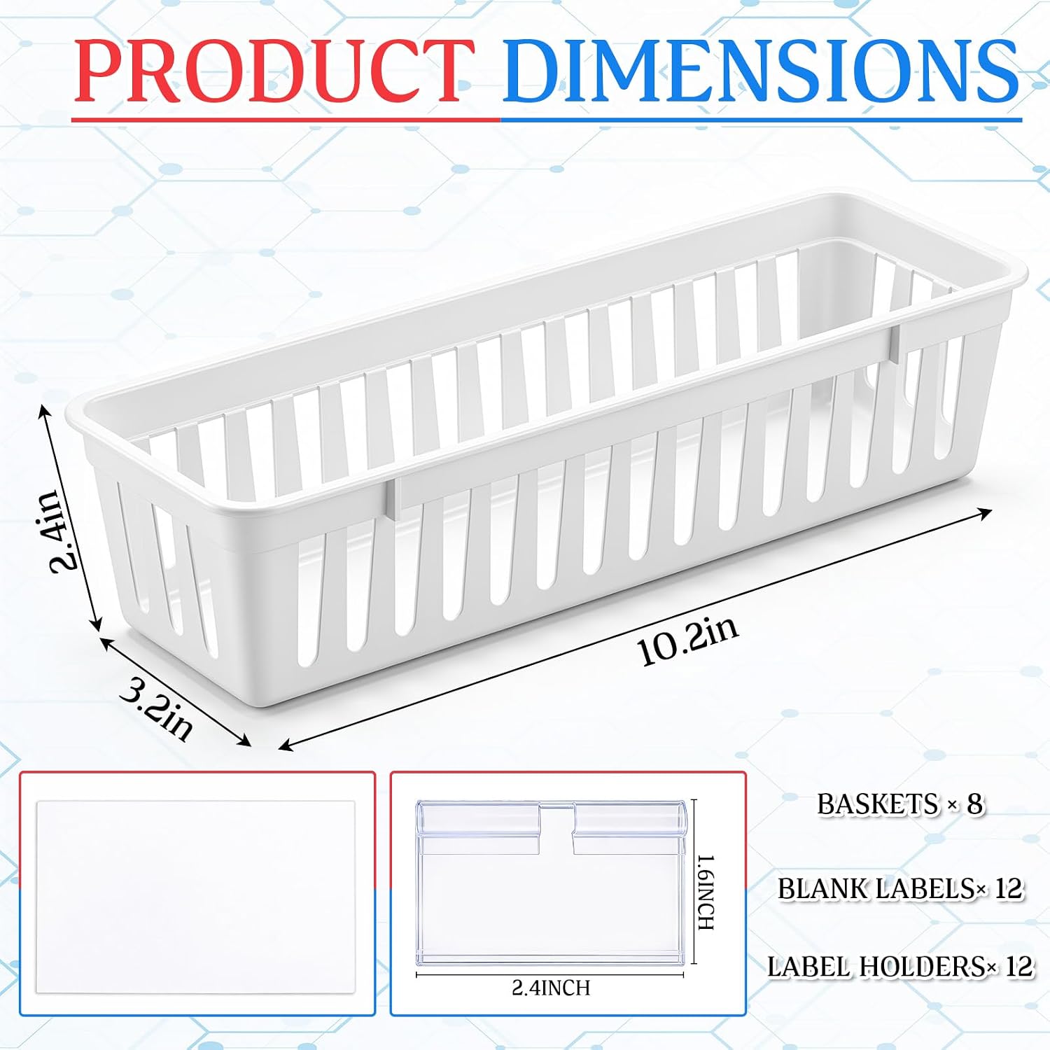 SiliFine 8 Pack Storage Baskets with Label Holders and Cards, Plastic Organizer Bins for Medical Refrigerator, Pantry Shelves, Office Storage, Cabinet Organization, White image 3