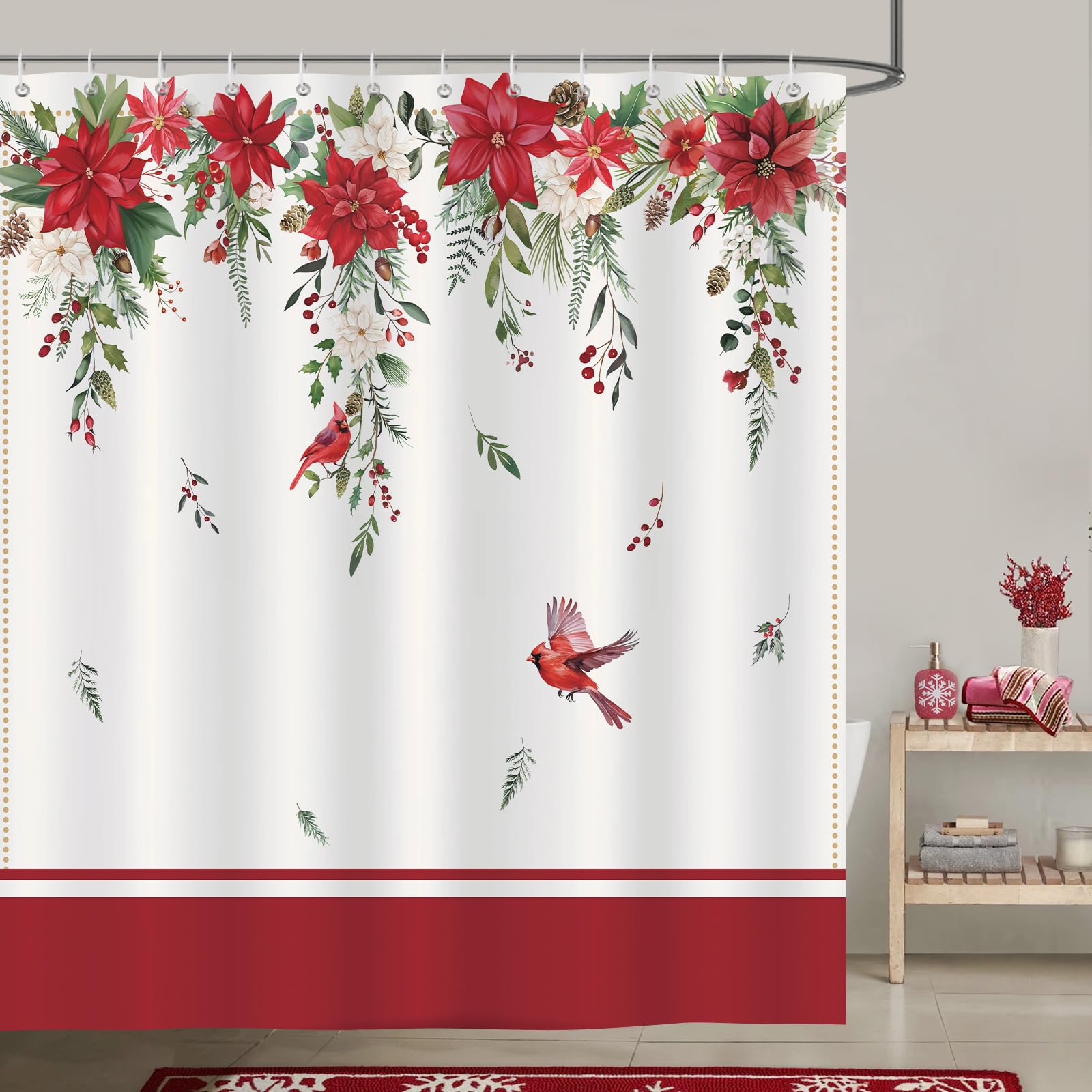 Bonhause Duschvorhang Weihnachten Blumen Xmas Rot Weihnachtsstern Bltter  Duschvorhnge 180 x 180 cm Anti-Schimmel Wasserdicht Polyester Stoff  Waschbar Bad Vorhng fr Badzimmer mit 12 Haken : Amazon.de: Kche,  Haushalt & Wohnen
