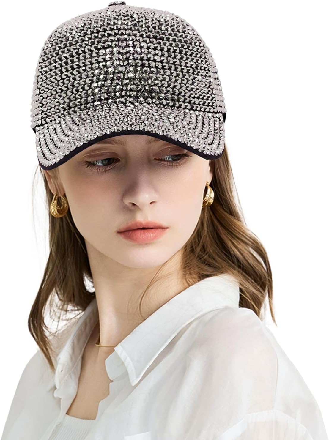 Surkat Studded Rhinestone Baseball Cap Bun Ponytail Adjustable Hat Sparkle Bling Denim Sun Hat