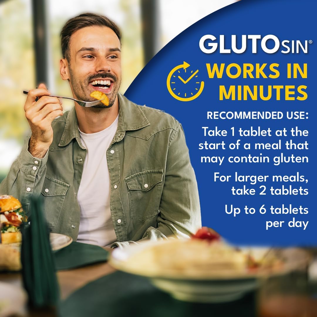 GLUTOsin Gluten Neutralizing Enzyme - Fast Dual Action for Gluten Sensitivity, Tolerase G Digestive Enzyme Breaks Down Hidden Gluten Fast, Biotin to Help Support Natural Gut Renewal, 60 Mini Tablets