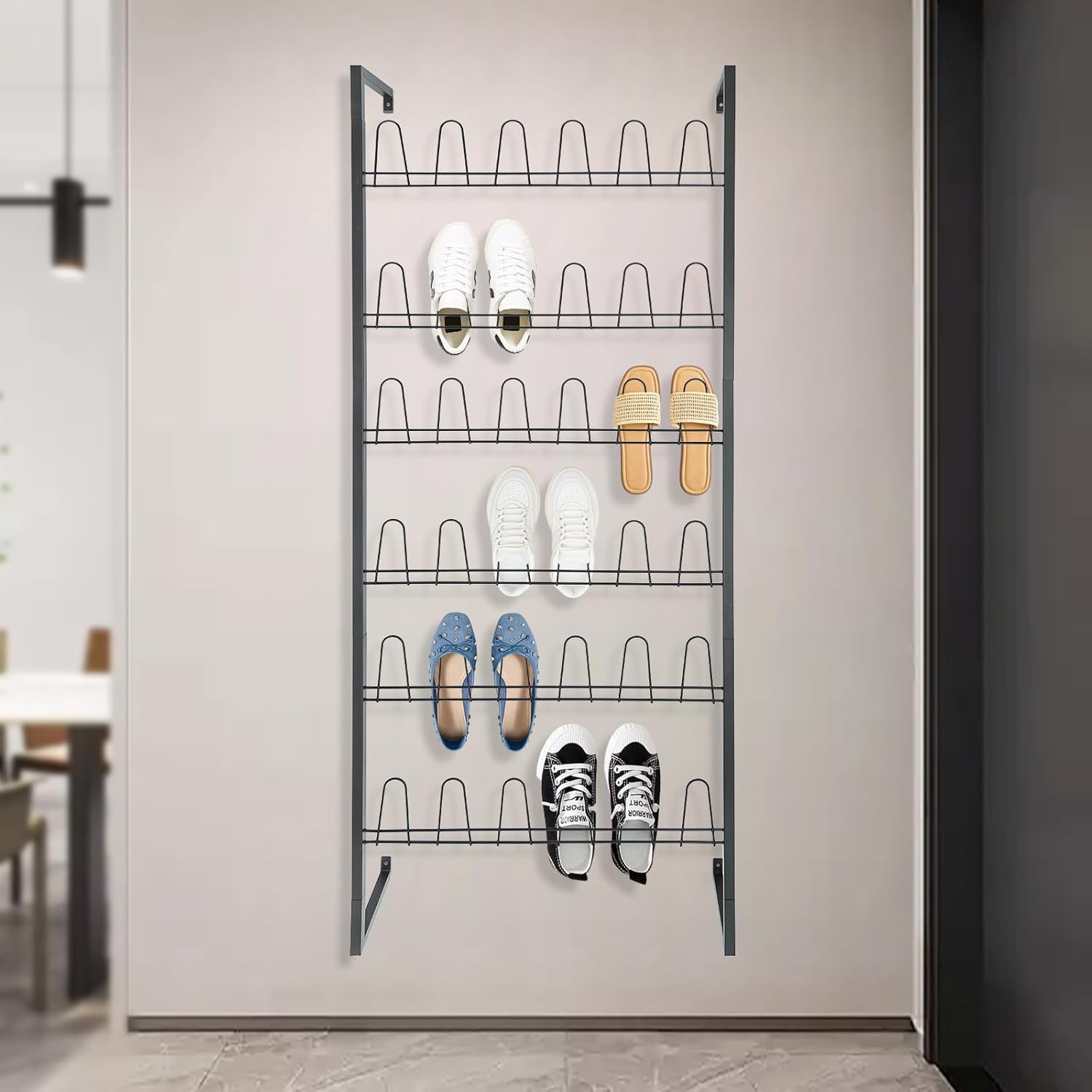 Eapmic Wall Mounted Metal Shoe Rack Organizer, 6-Tier Iron Hanging Shoe Storage, Shoe Shelf Holds 18 Pairs of Shoes, Shoe Storage Rack for Entryway, Bedroom, Closet, Garage (Black, 6-Tier)