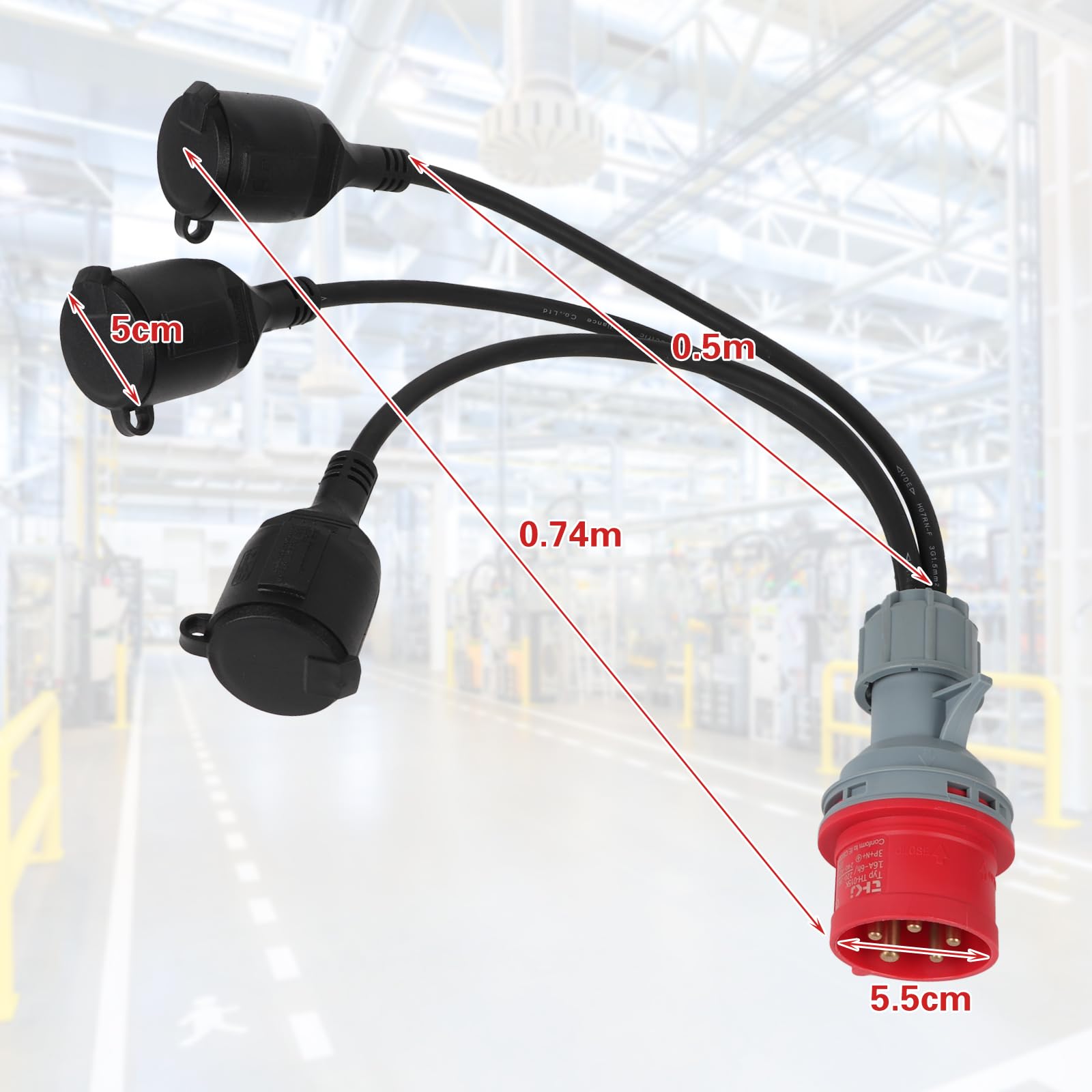 Adattatore CEE ad alta corrente, cavo di prolunga CEE, cavo adattatore CEE, spina da 16 A su 3 x 230 V, 400 V, 3 x 2,5 mm², 5 poli per caravan, industria, esterno