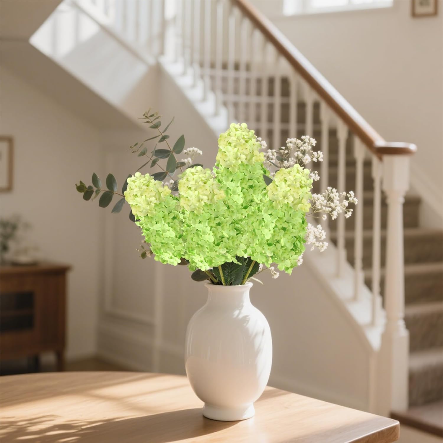 4pcs Green Hydrangea Artificial Flower, 33.5" Long Stem Real Touch Conical Fake Hydrangea Silk Flowers, for High Vase Flower Arrangements Decoration, Family Farmhouse, Hotel Decor (Green) - Image 5